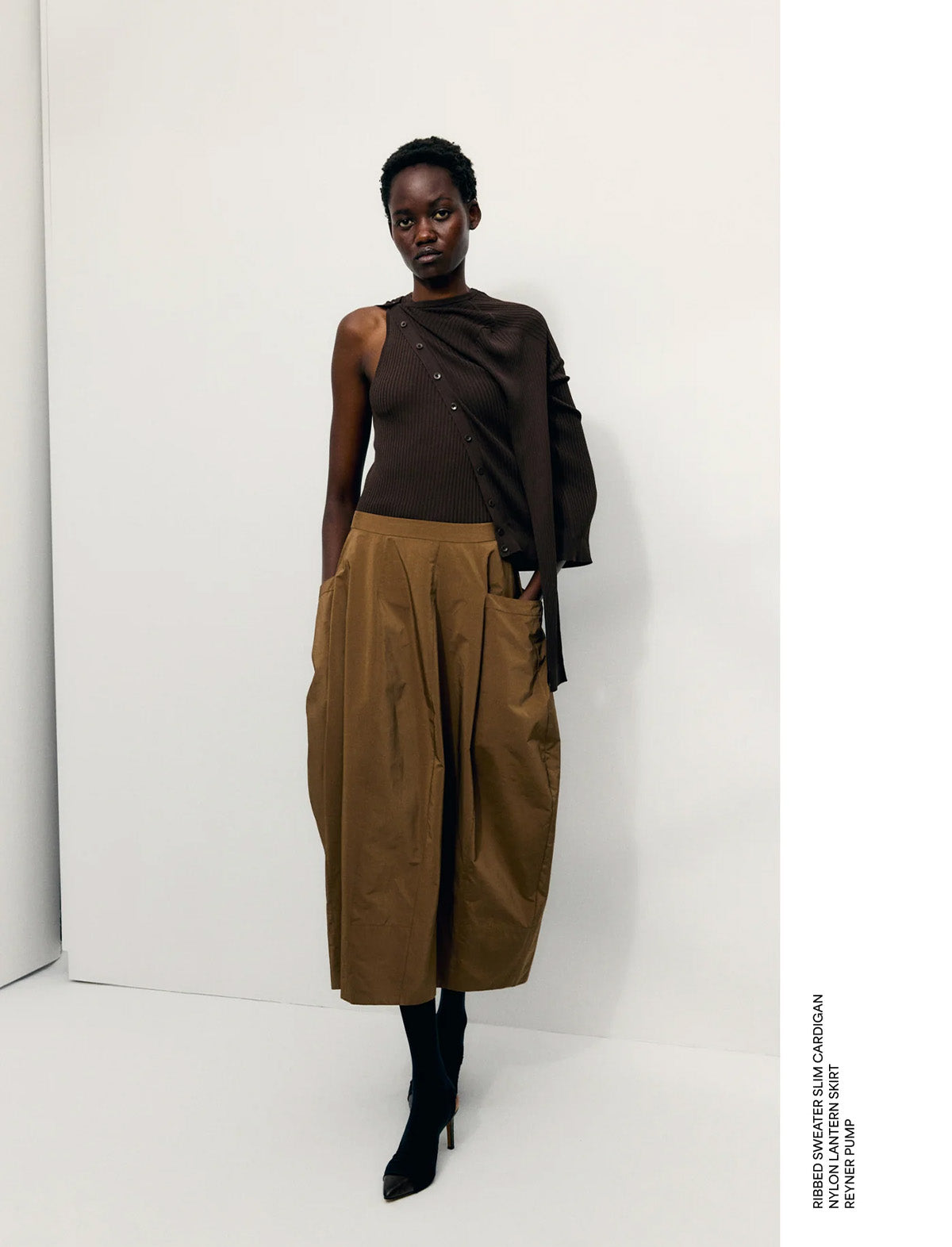 TIBI Nylon Lantern Skirt in Caramel Latte