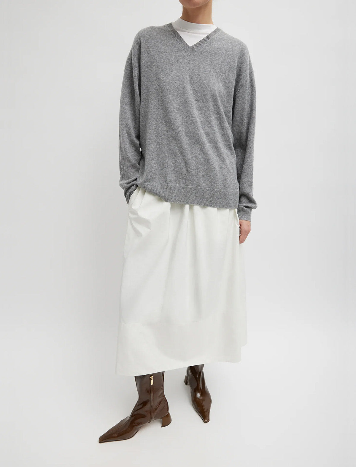 TIBI Nylon Pull On Full Skirt in White