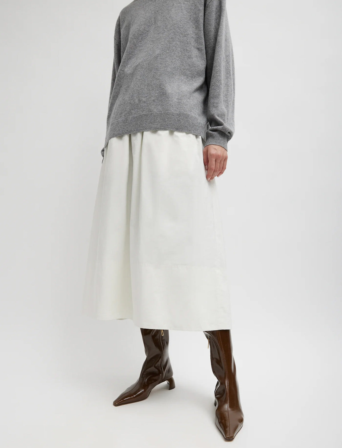 TIBI Nylon Pull On Full Skirt in White