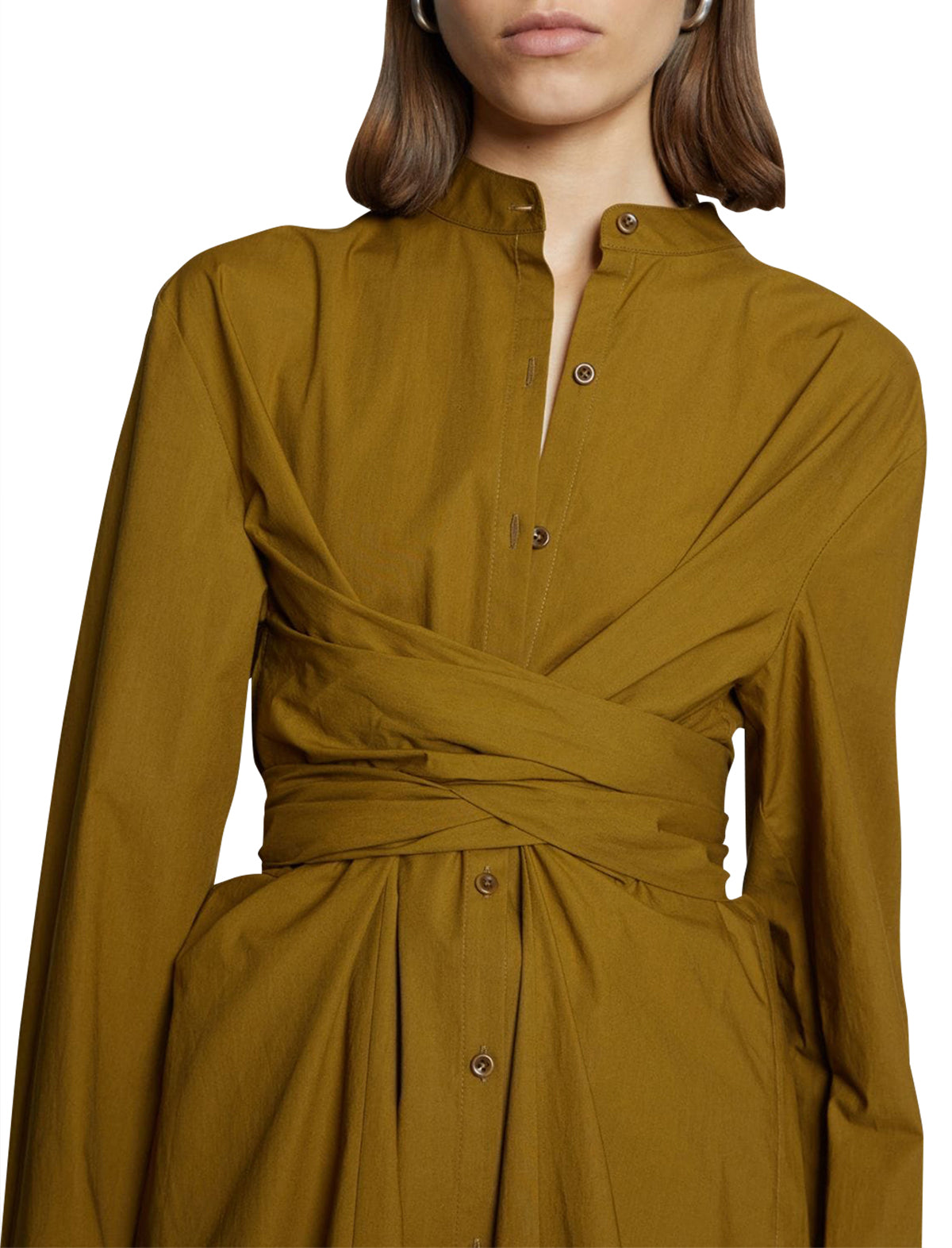 PROENZA SCHOULER WHITE LABEL Poplin Waist-tie Shirt Dress in Olive