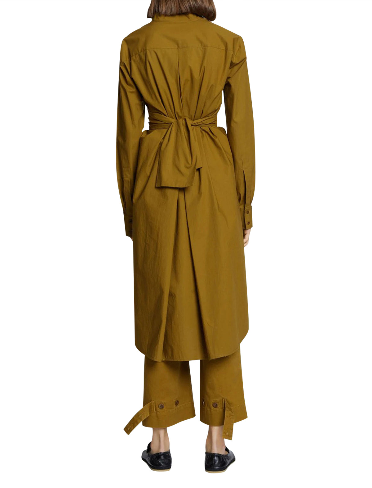 PROENZA SCHOULER WHITE LABEL Poplin Waist-tie Shirt Dress in Olive