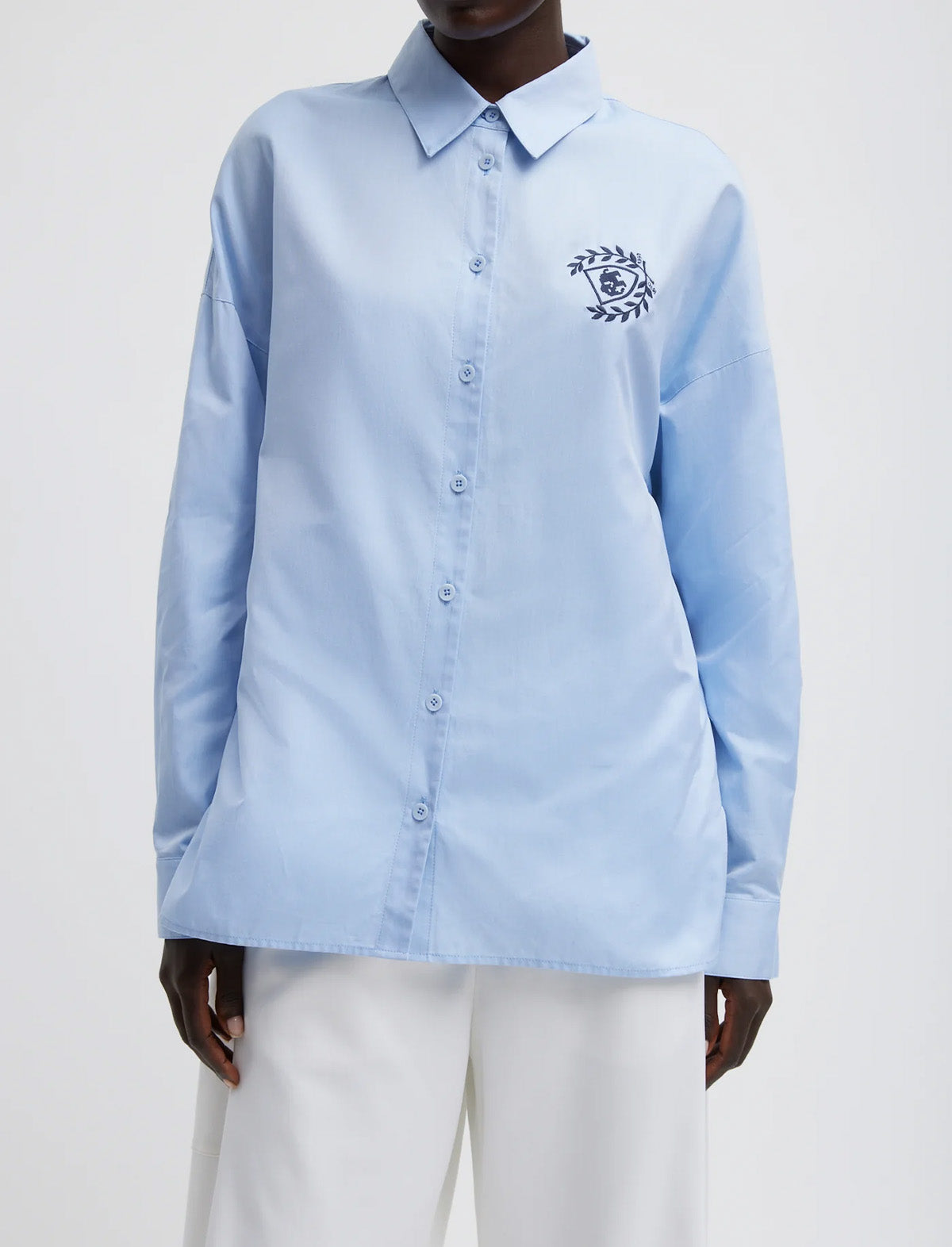 TIBI Oxford Shirting Crest Gabe Oversized Shirt in Light Blue