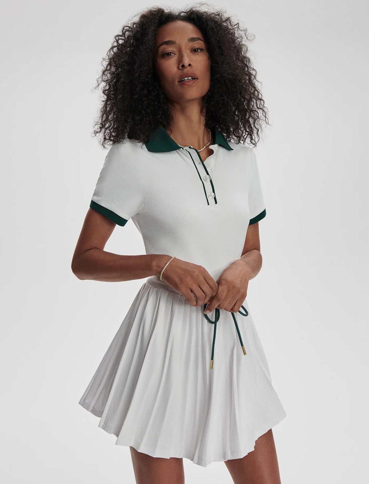 VARLEY Paloma Court Dress 30" in White/Forest