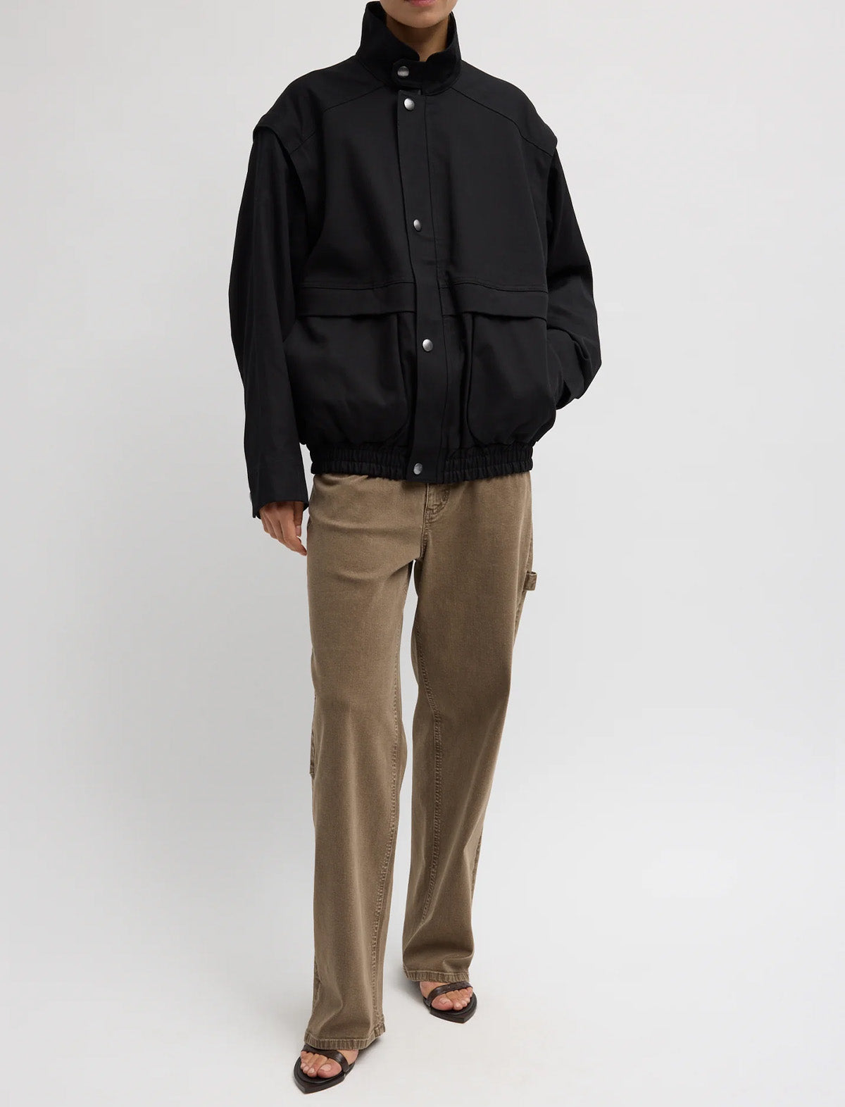 TIBI Patchwork Twill Slicker Jacket in Black