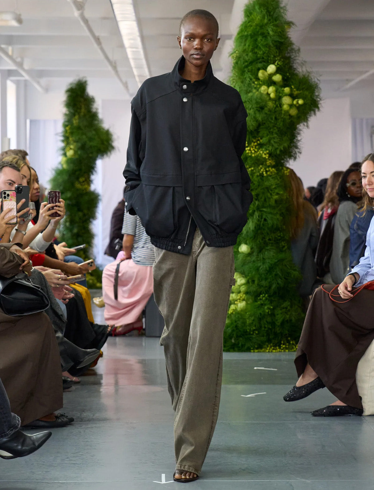 TIBI Patchwork Twill Slicker Jacket in Black