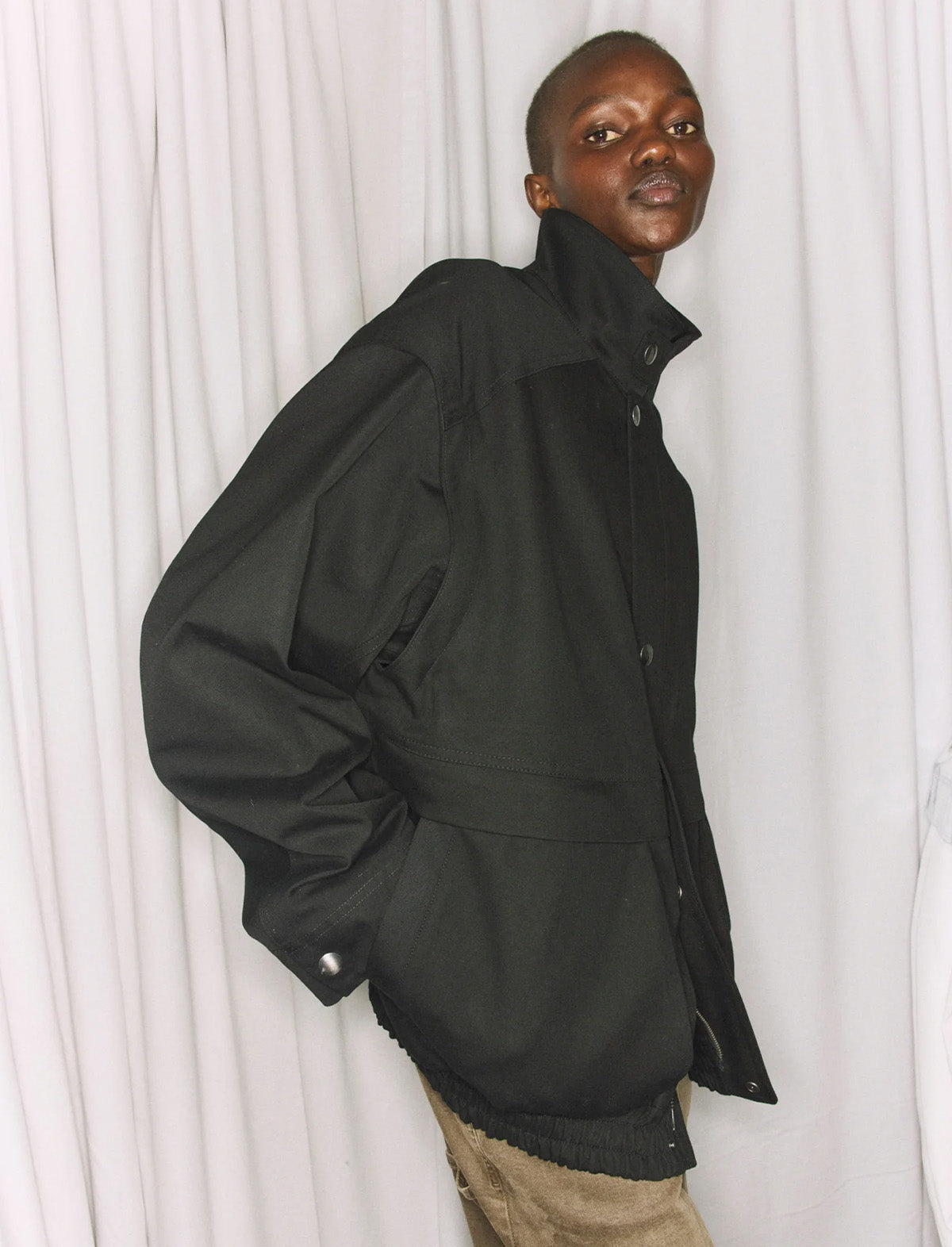 TIBI Patchwork Twill Slicker Jacket in Black