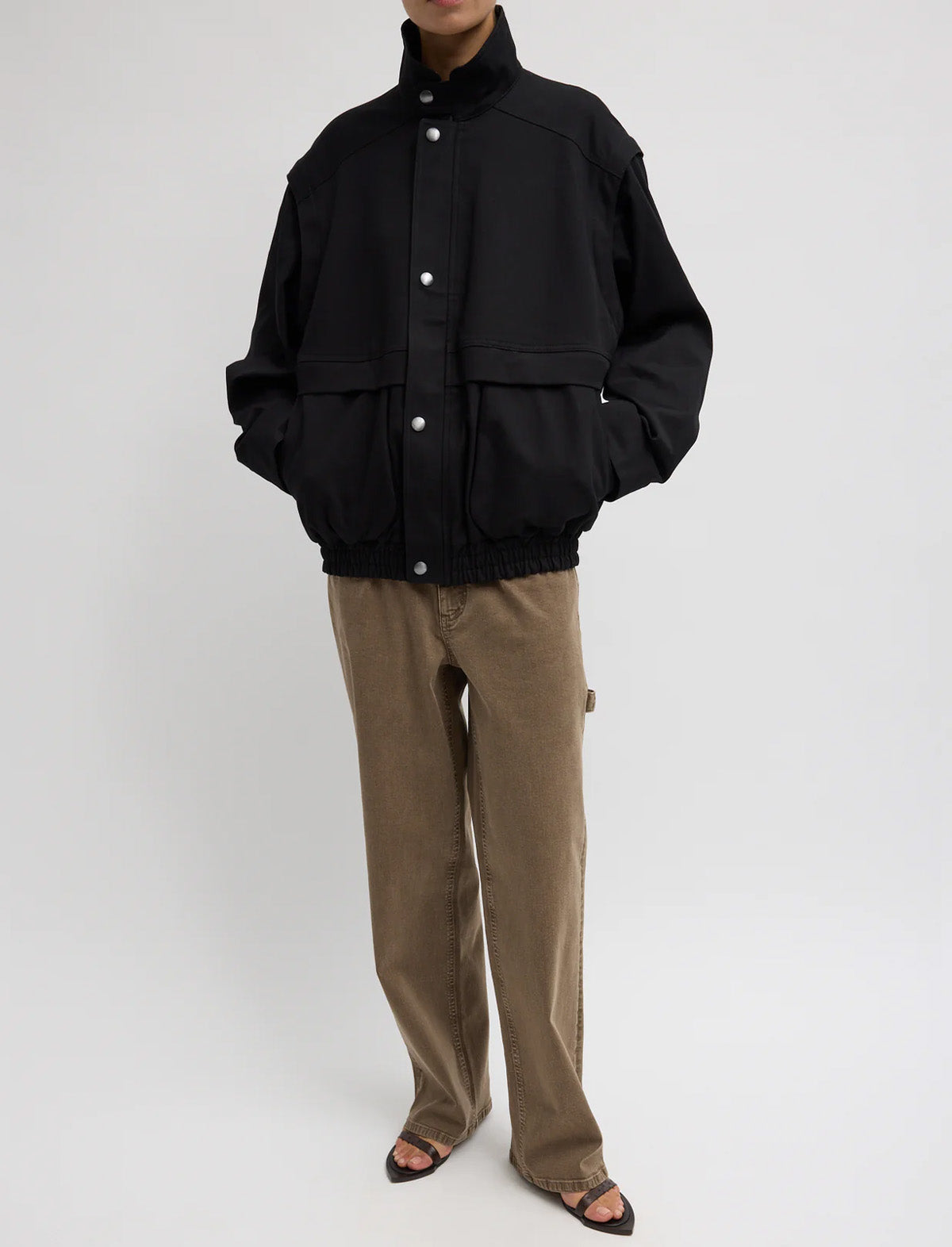 TIBI Patchwork Twill Slicker Jacket in Black