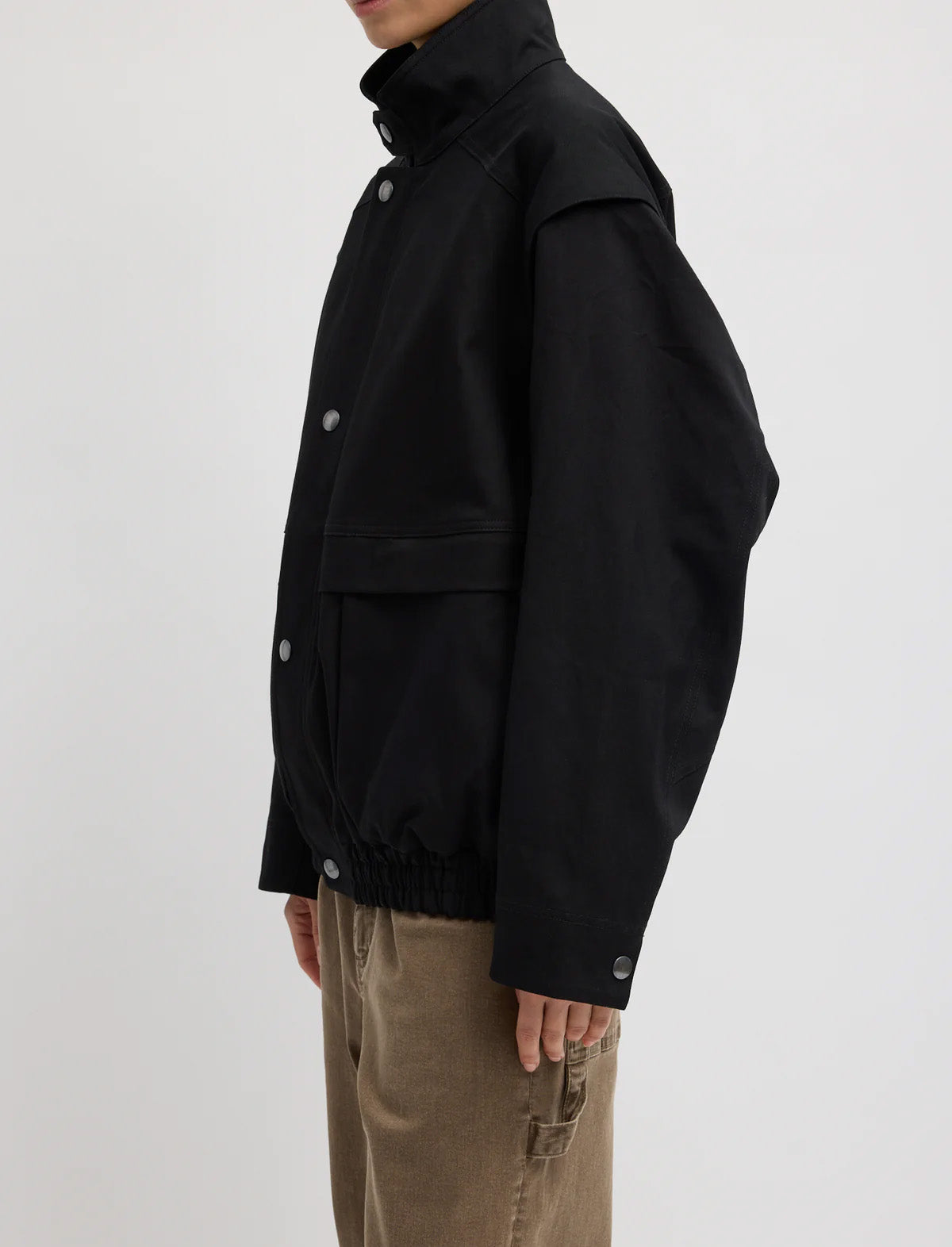 TIBI Patchwork Twill Slicker Jacket in Black