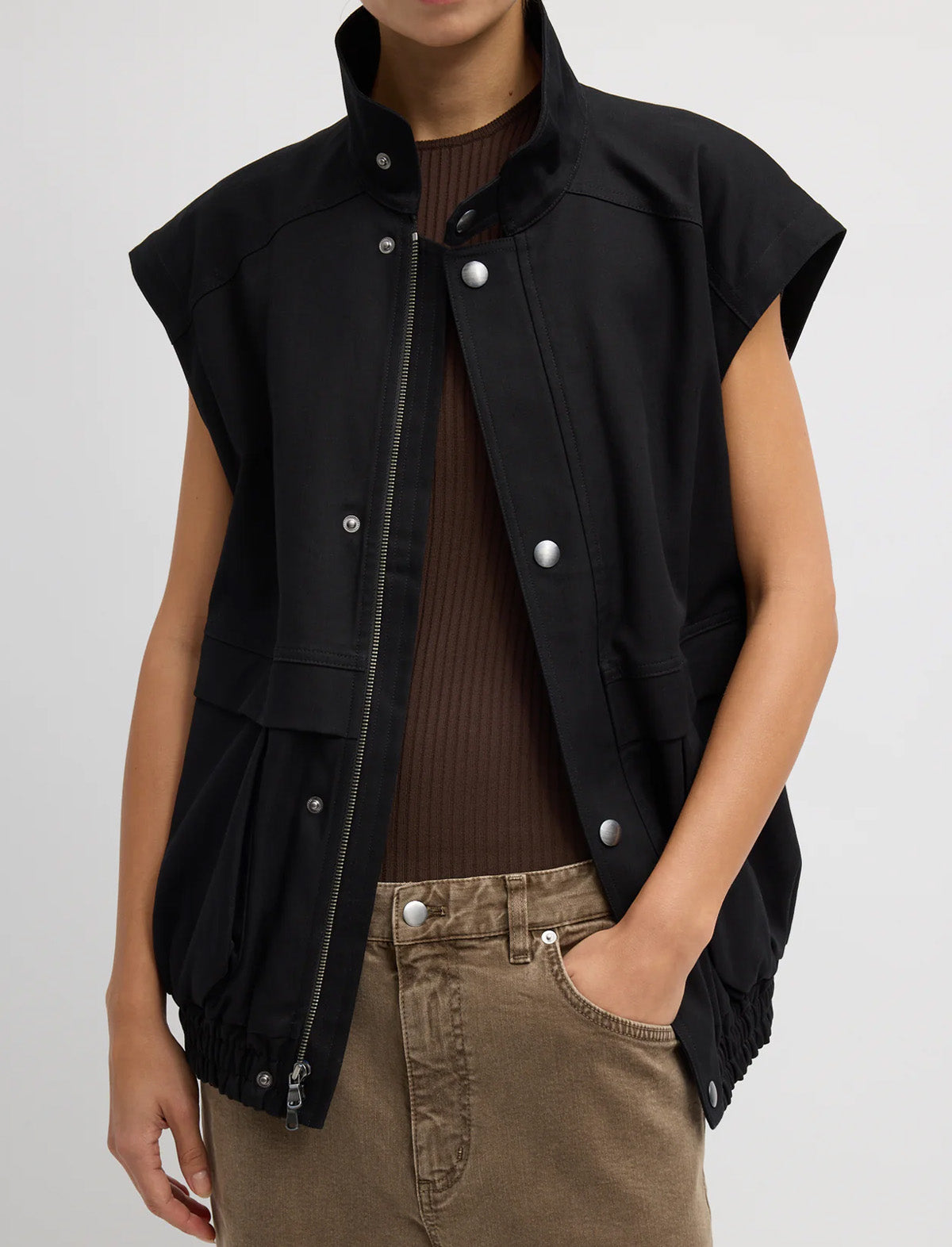 TIBI Patchwork Twill Slicker Jacket in Black
