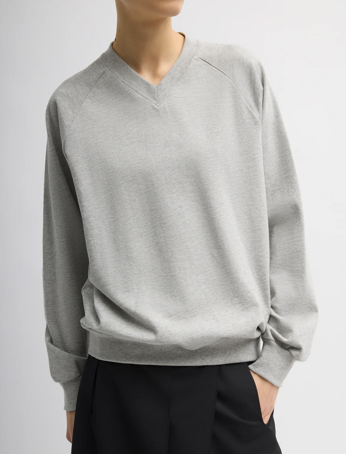 TIBI Perfect T-Shirt Vintage Sweatshirt in Heather Grey