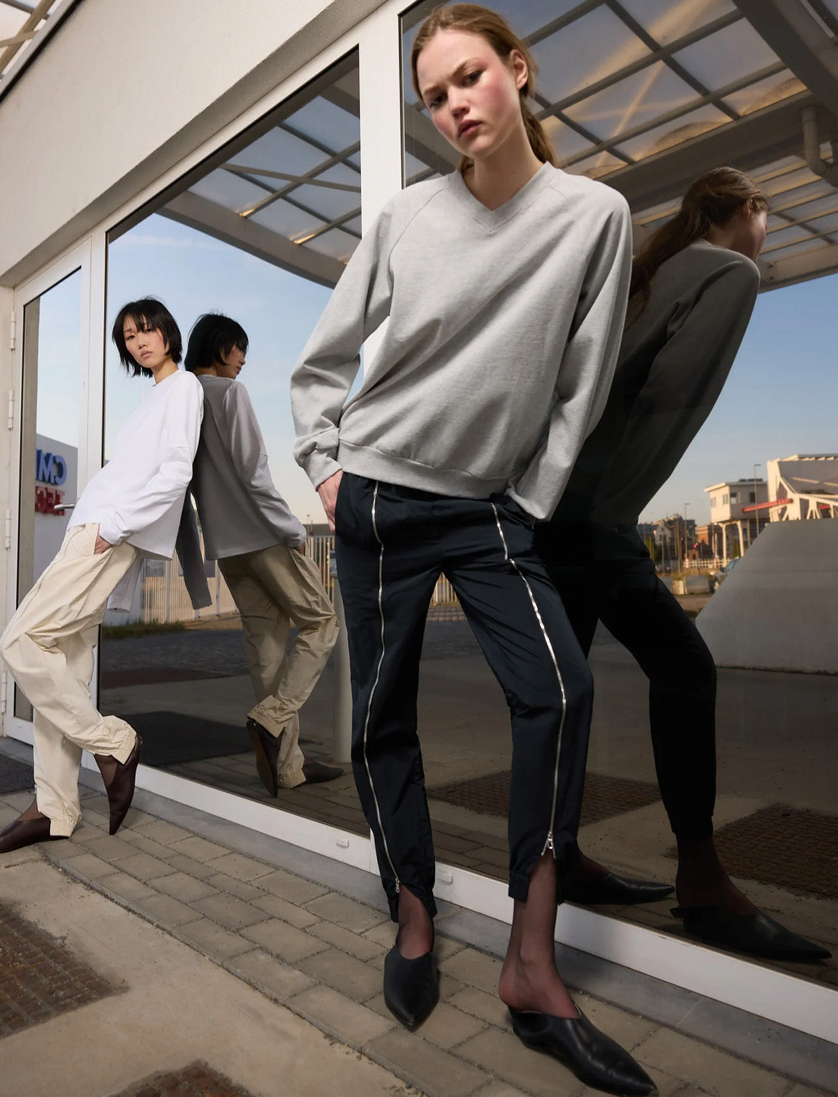 TIBI Perfect T-Shirt Vintage Sweatshirt in Heather Grey