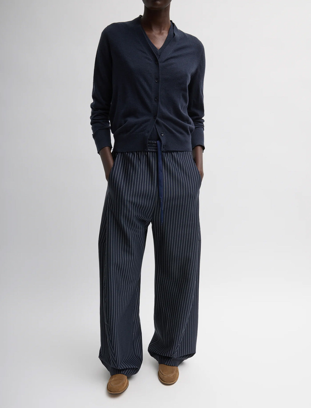 TIBI Pinstripe Active Knit Winslow Pant in Navy Multi