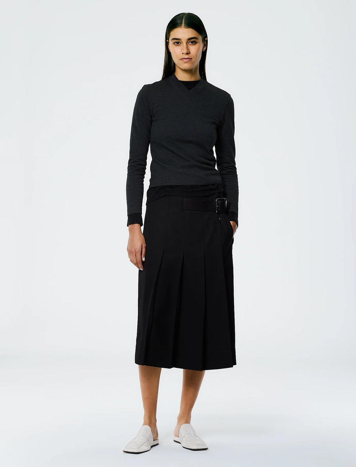 TIBI Grain De Poudre Wide Pleat Wrap Skirt In Black