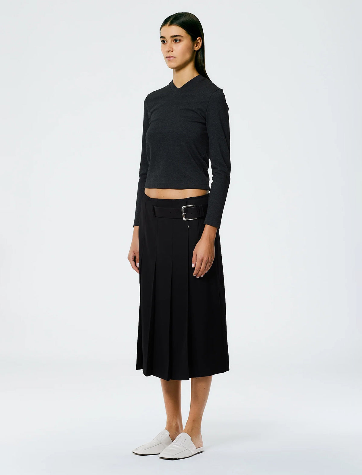 TIBI Grain De Poudre Wide Pleat Wrap Skirt In Black