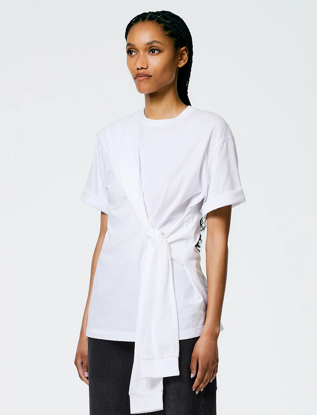 TIBI Cotton Tie T-Shirt In White