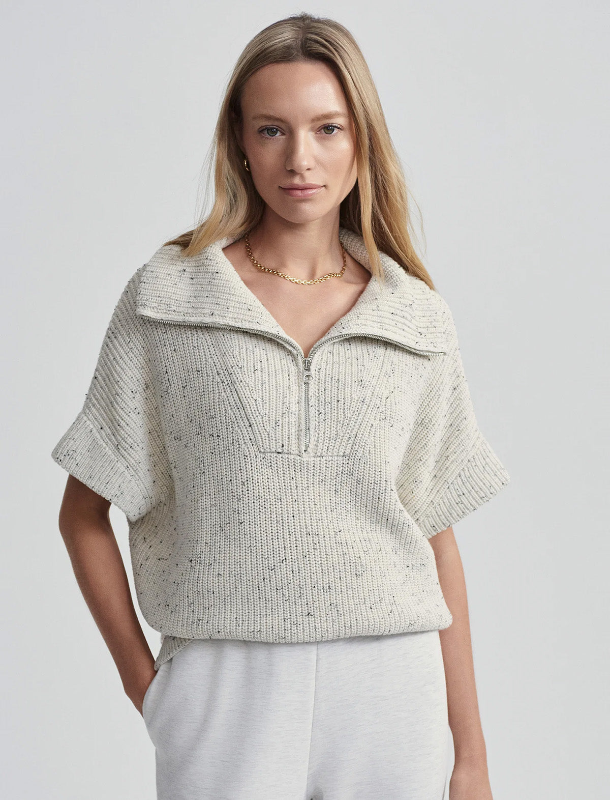 VARLEY Reagan Drop Sleeve Sweater in Vaporous Grey Fleck