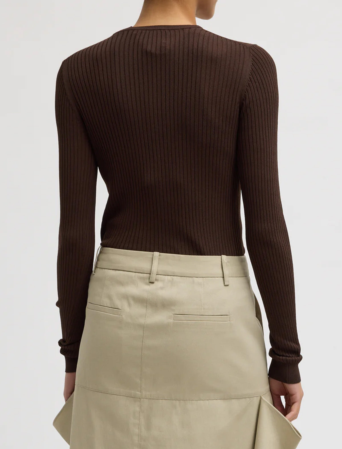 TIBI Ribbed Sweater Slim Cardigan in Hickory Brown