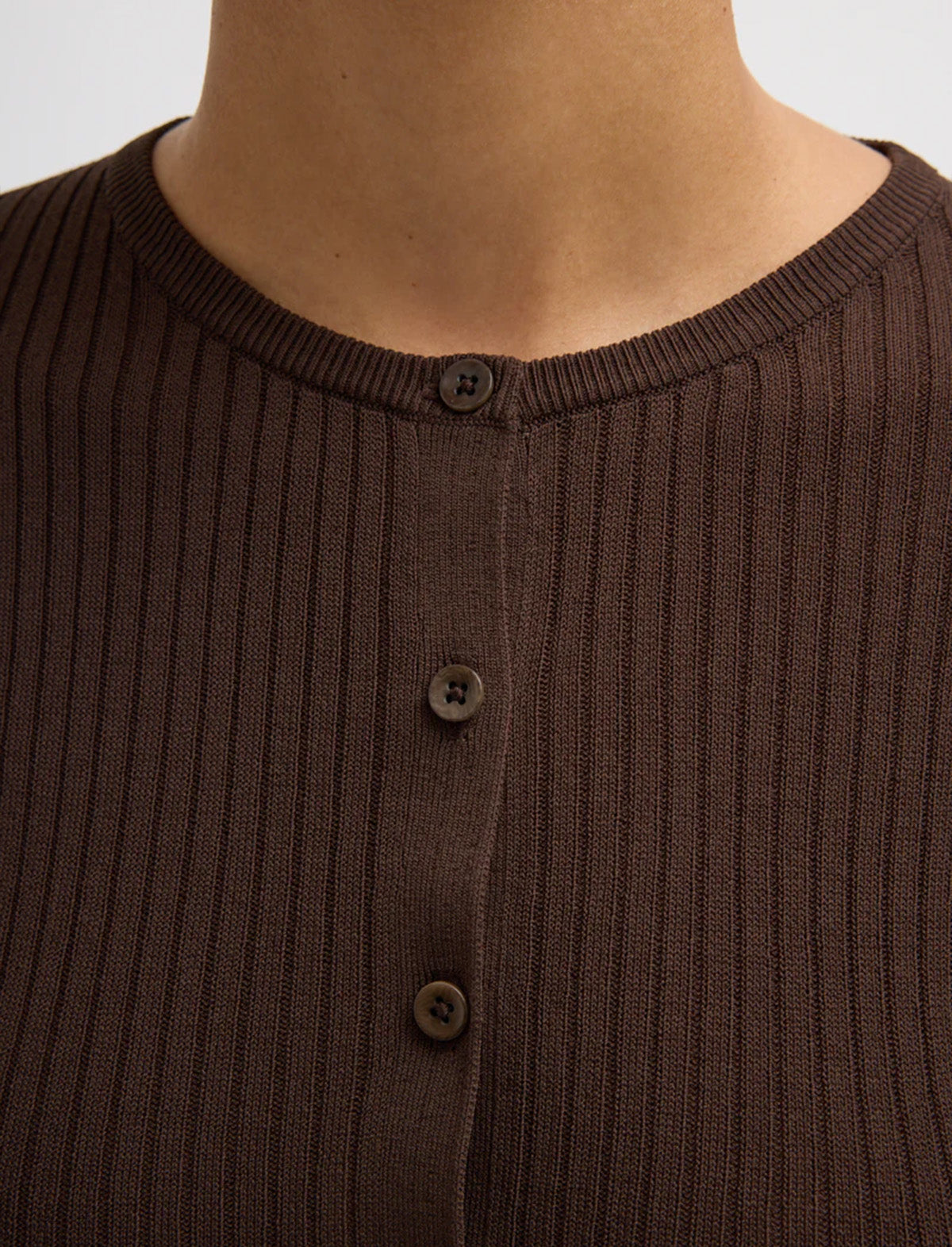 TIBI Ribbed Sweater Slim Cardigan in Hickory Brown