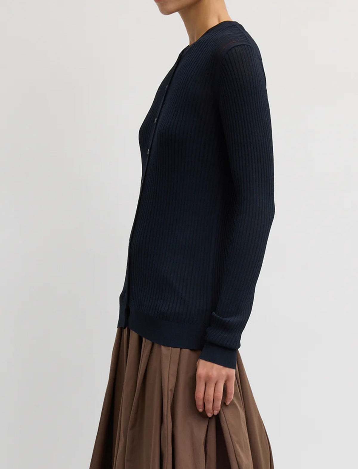 TIBI Ribbed Sweater Slim Cardigan in Navy