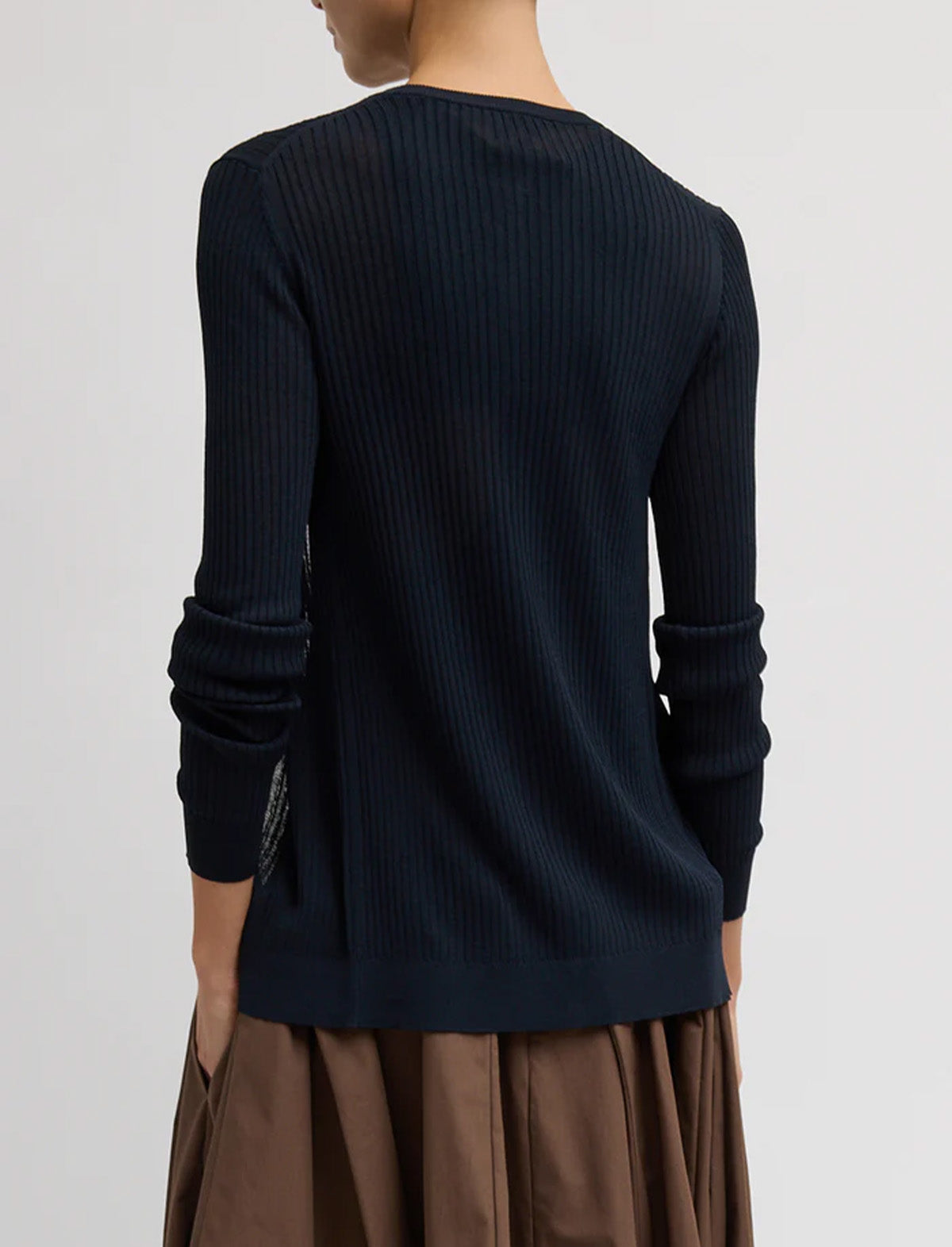 TIBI Ribbed Sweater Slim Cardigan in Navy