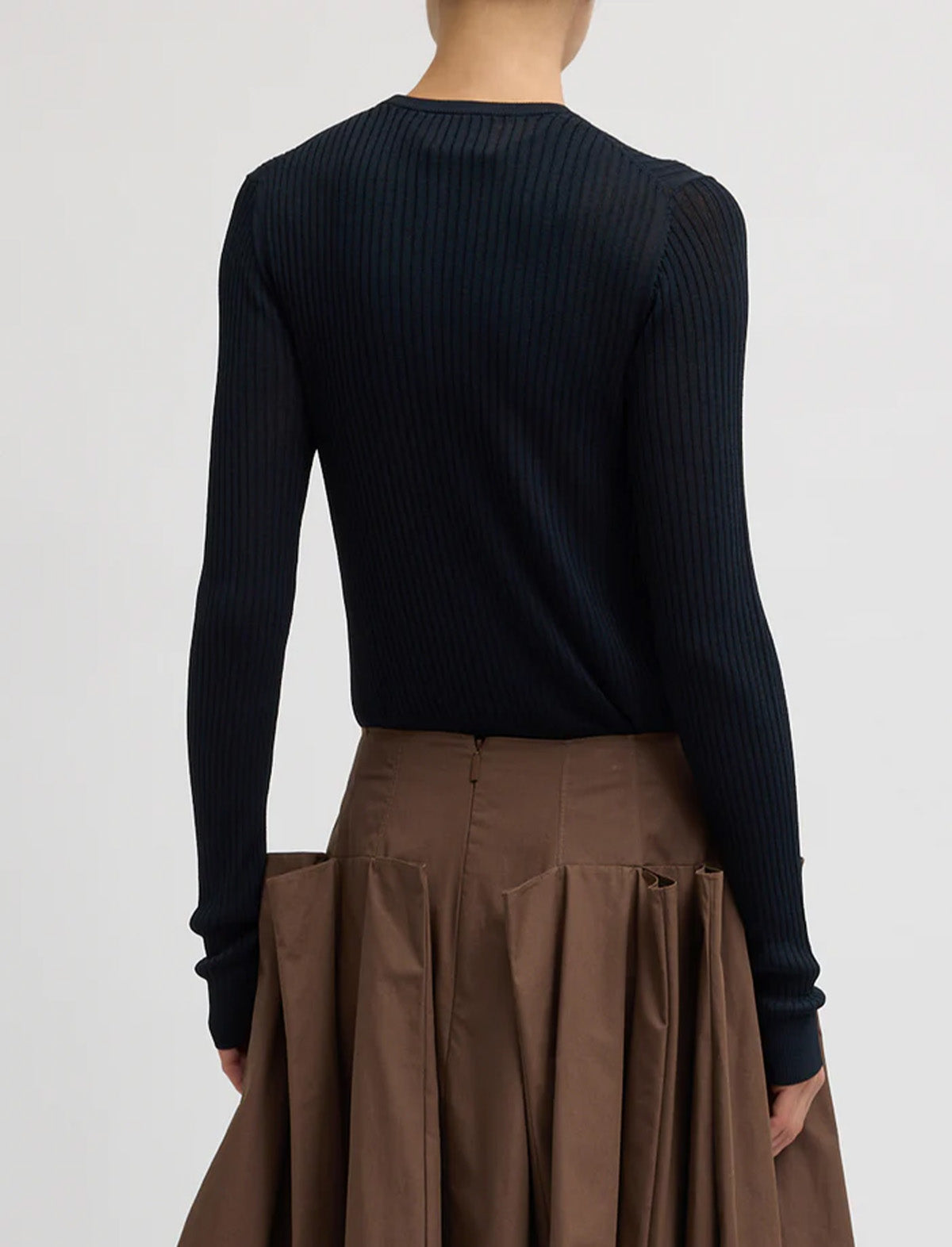 TIBI Ribbed Sweater Slim Cardigan in Navy