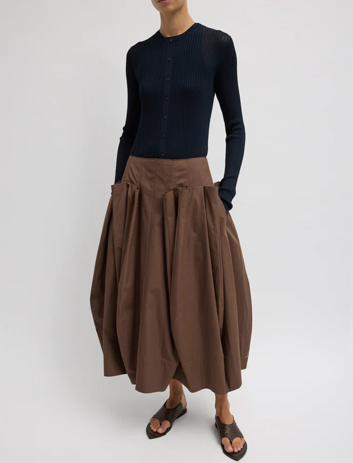 TIBI Ribbed Sweater Slim Cardigan in Navy