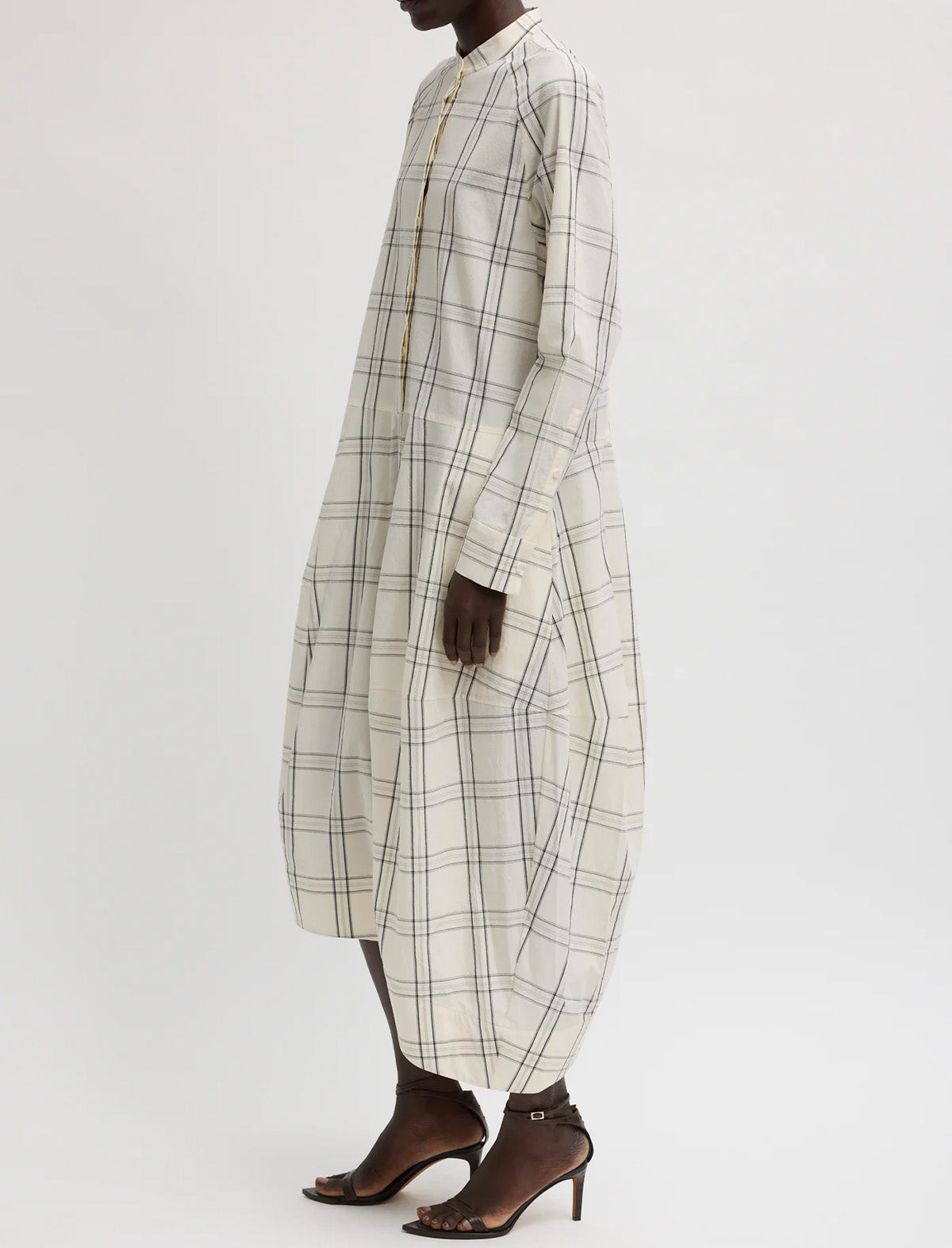 TIBI Russel Plaid Balloon Dress in Ivory/Black Multi