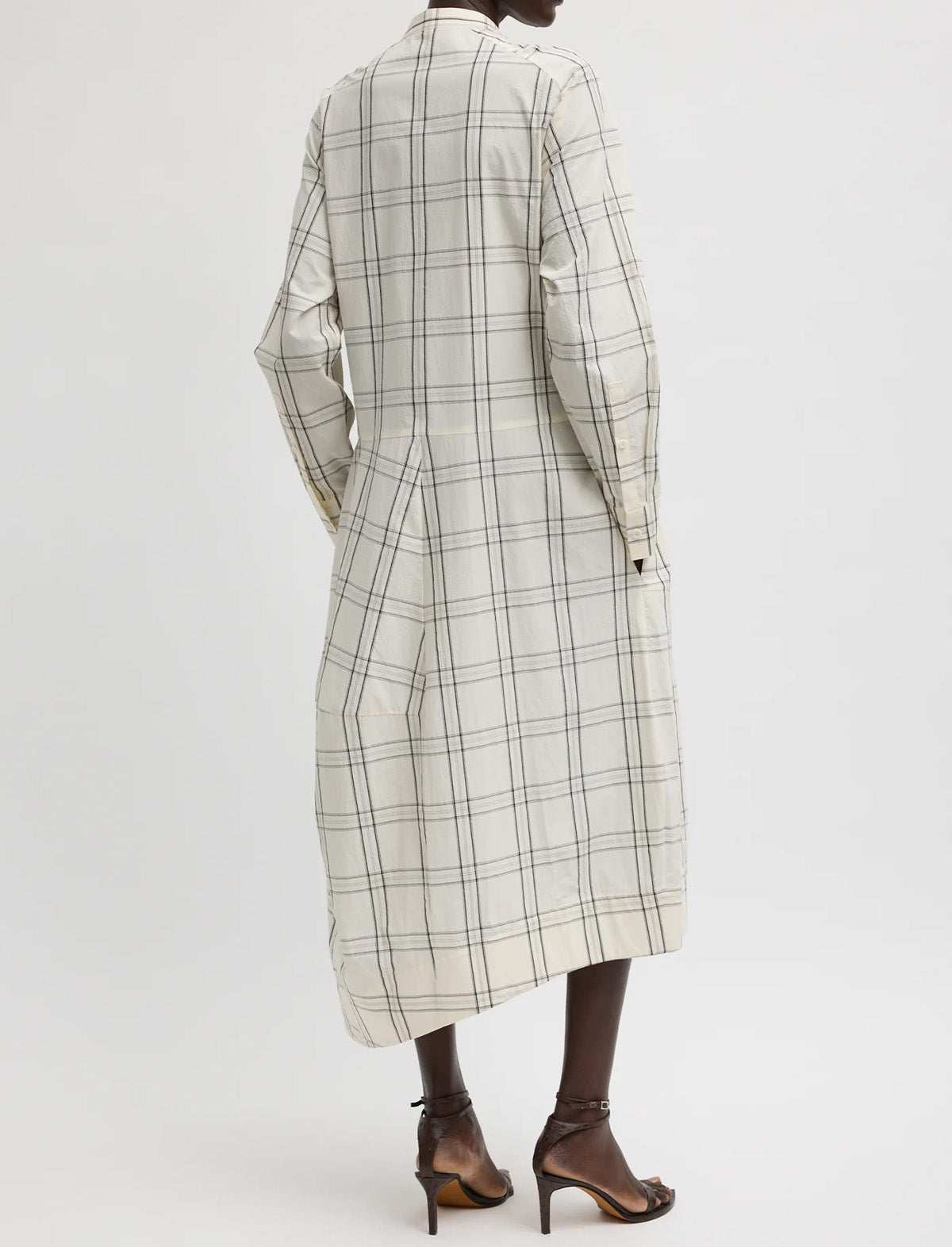 TIBI Russel Plaid Balloon Dress in Ivory/Black Multi