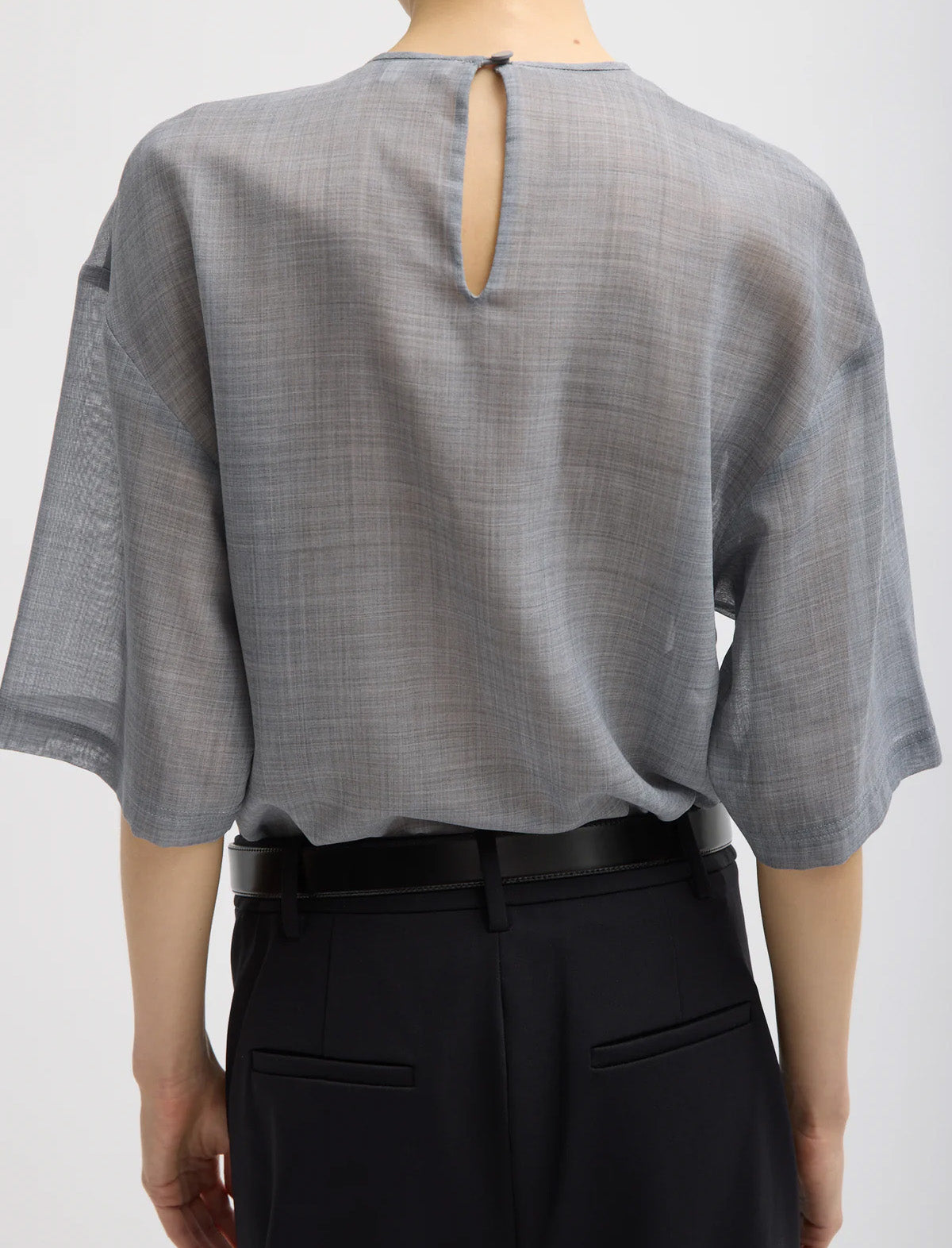 TIBI Sheer Wool Gauze Easy T-Shirt in Heather Grey