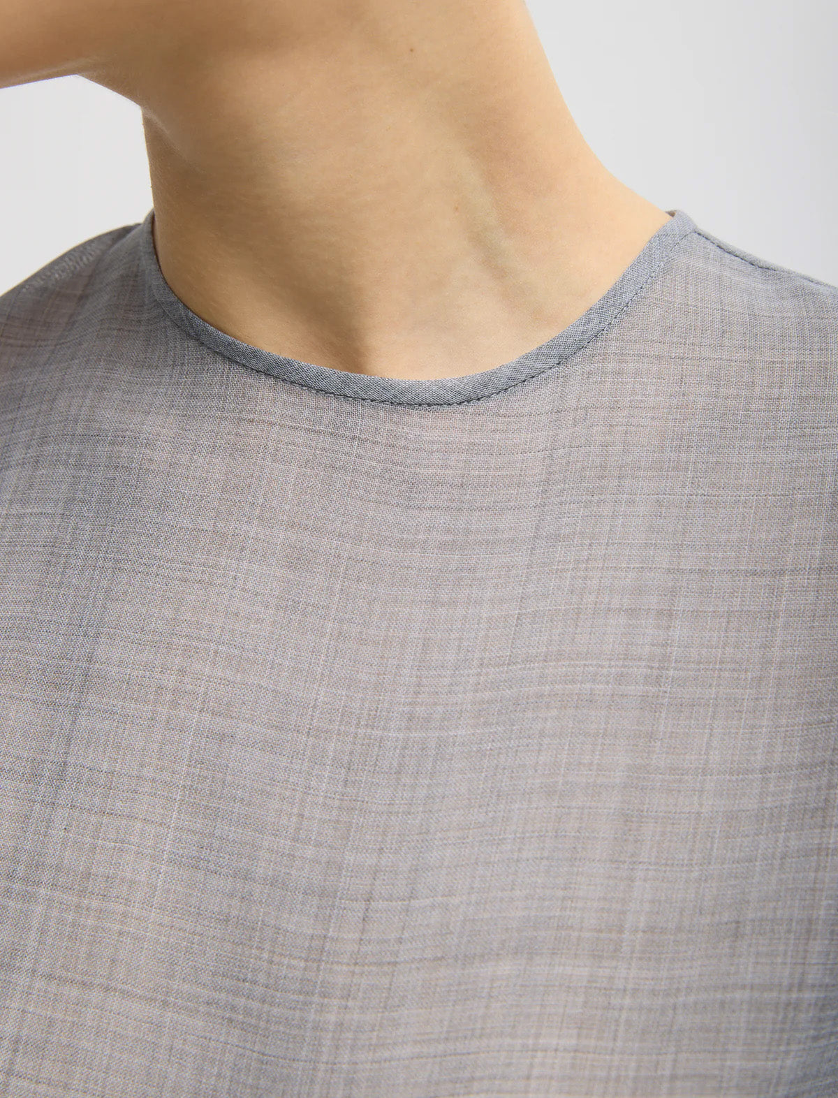 TIBI Sheer Wool Gauze Easy T-Shirt in Heather Grey