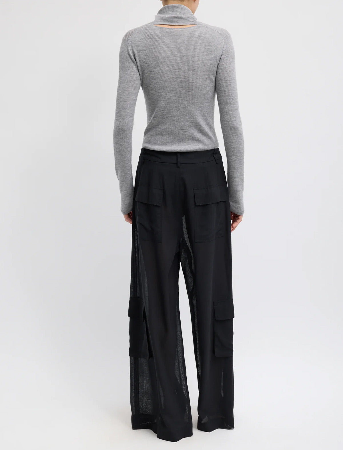 TIBI Sheer Wool Gauze Triple Pleat Pant in Black