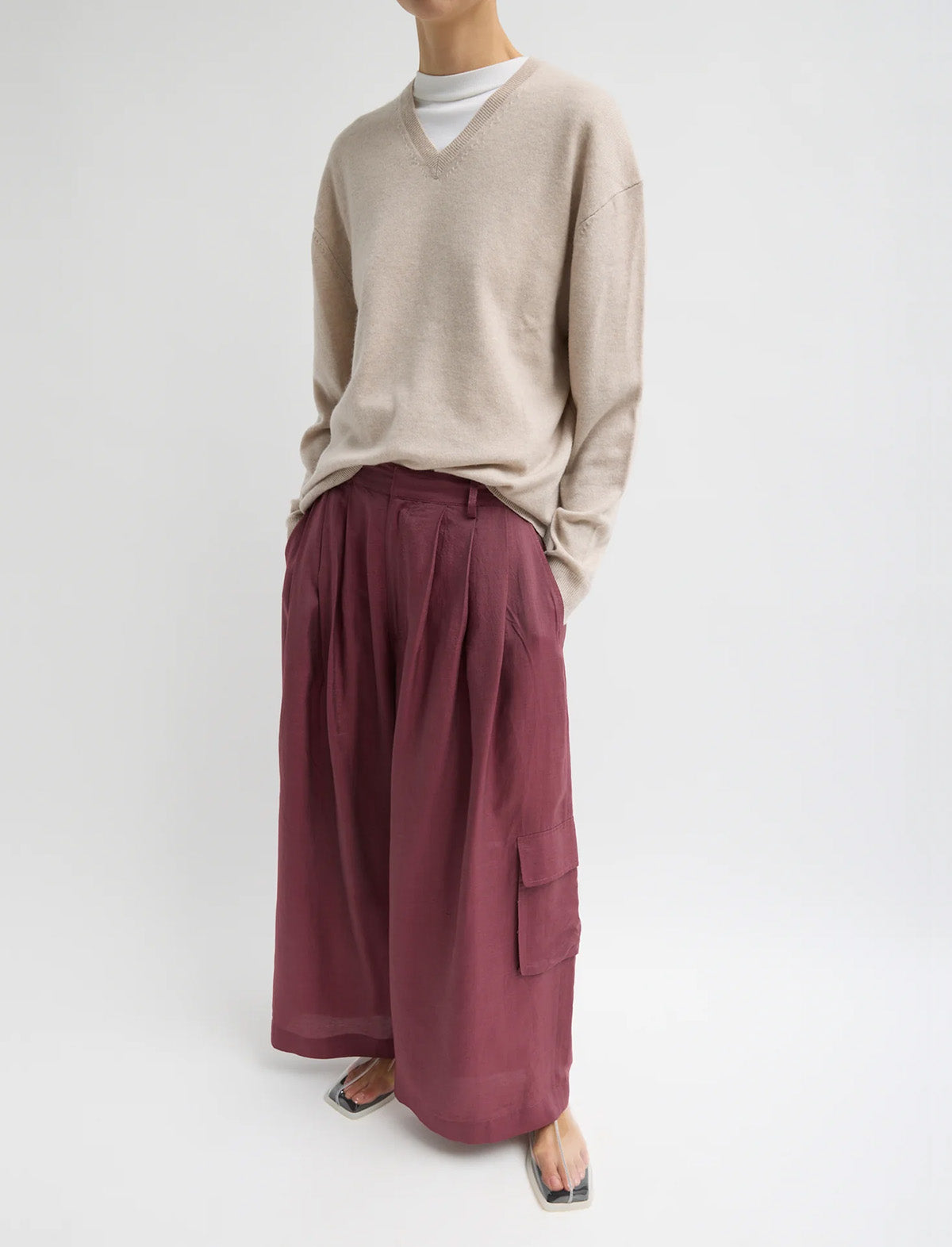 TIBI Silk Voile Cargo Triple Pleat Pant in Light Mulberry
