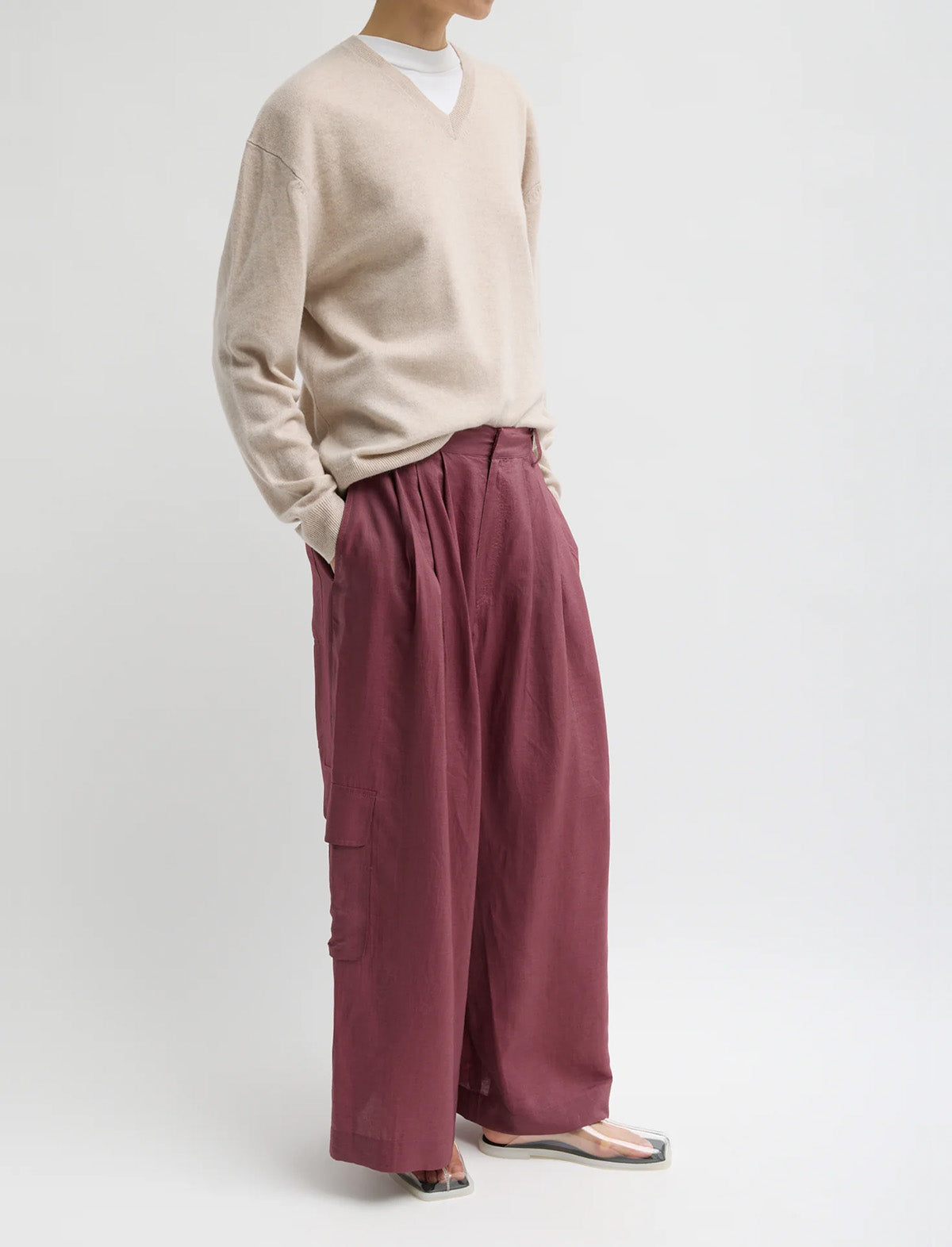 TIBI Silk Voile Cargo Triple Pleat Pant in Light Mulberry