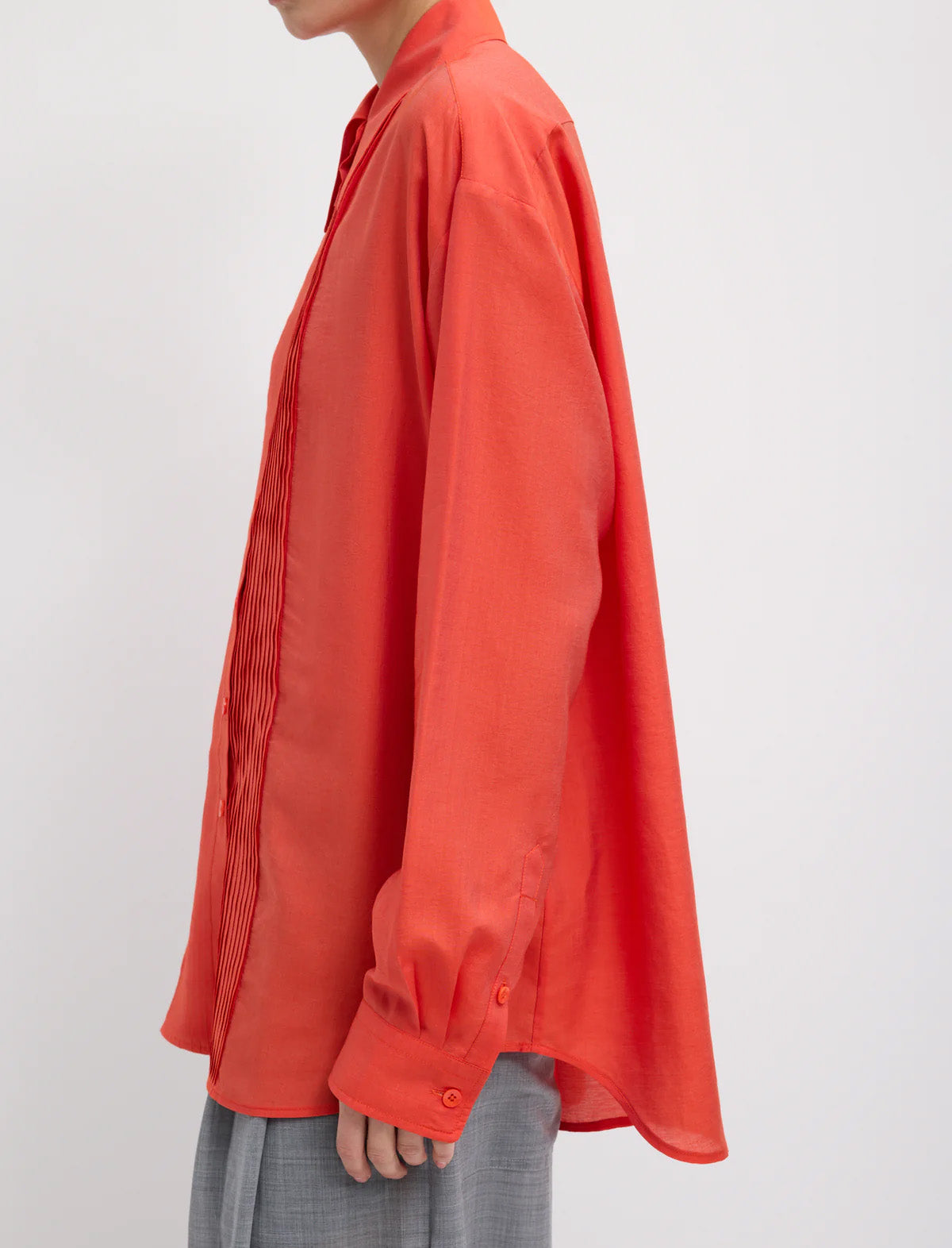 TIBI Silk Voile Easy Pintucked Shirt in Red