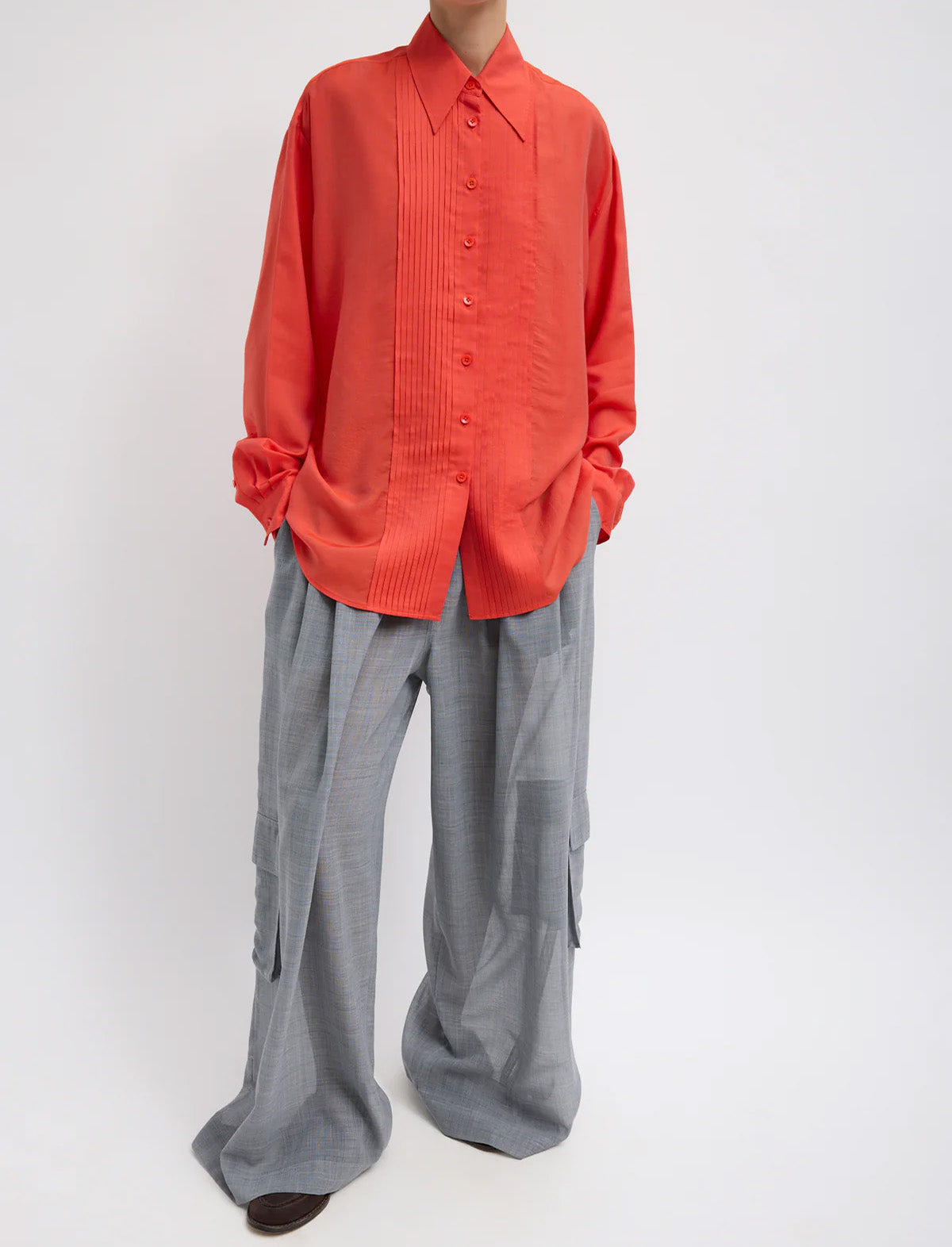 TIBI Silk Voile Easy Pintucked Shirt in Red