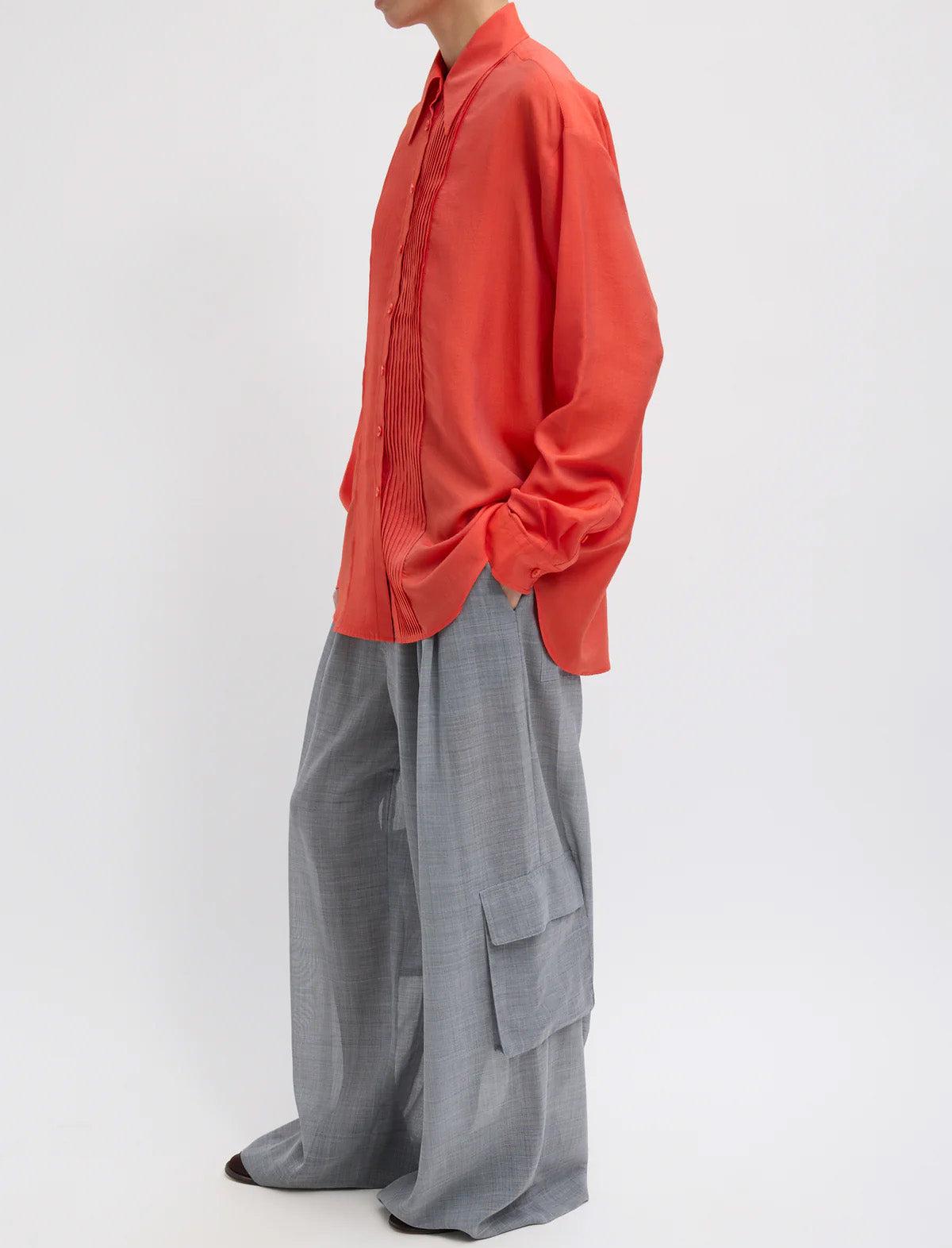 TIBI Silk Voile Easy Pintucked Shirt in Red