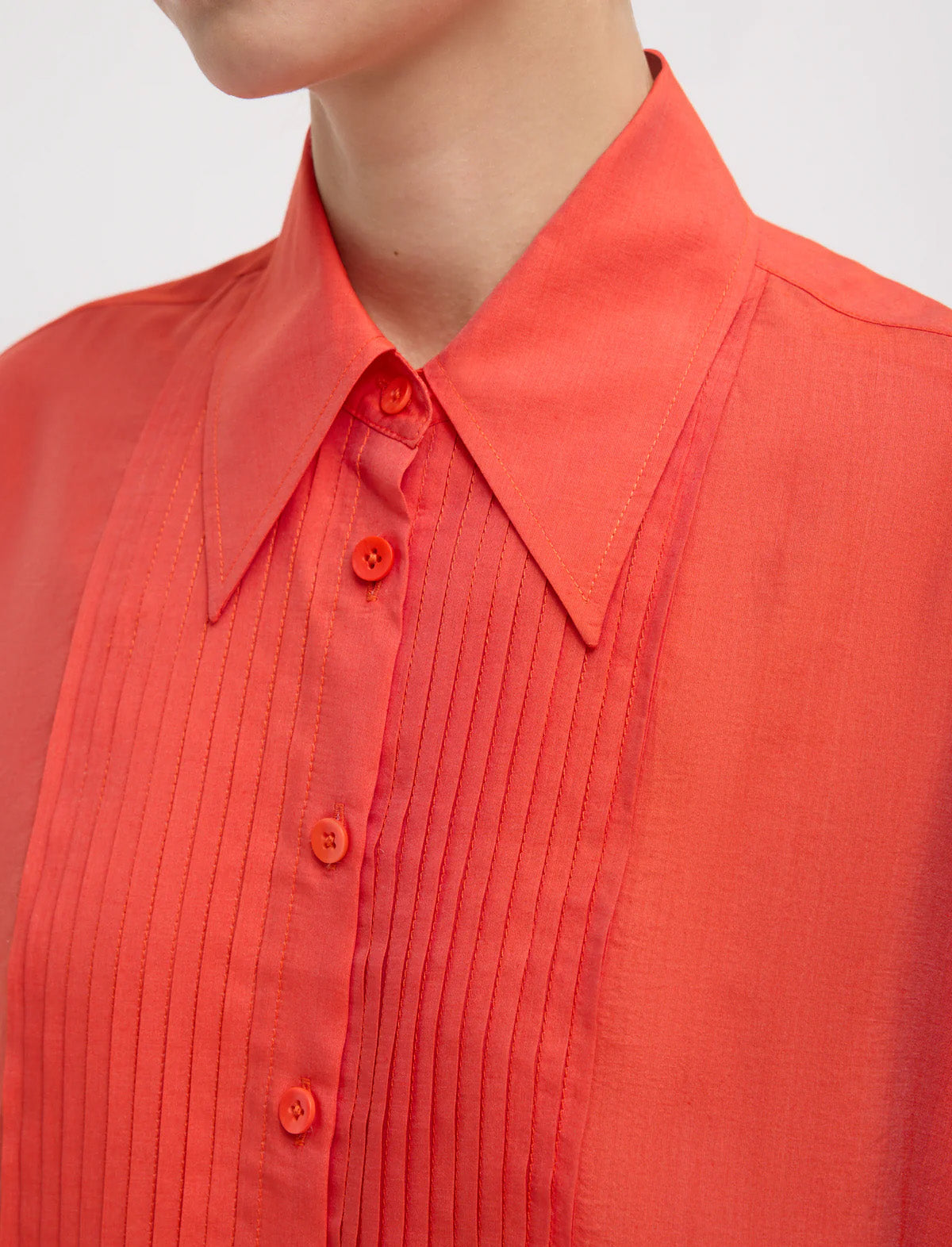 TIBI Silk Voile Easy Pintucked Shirt in Red