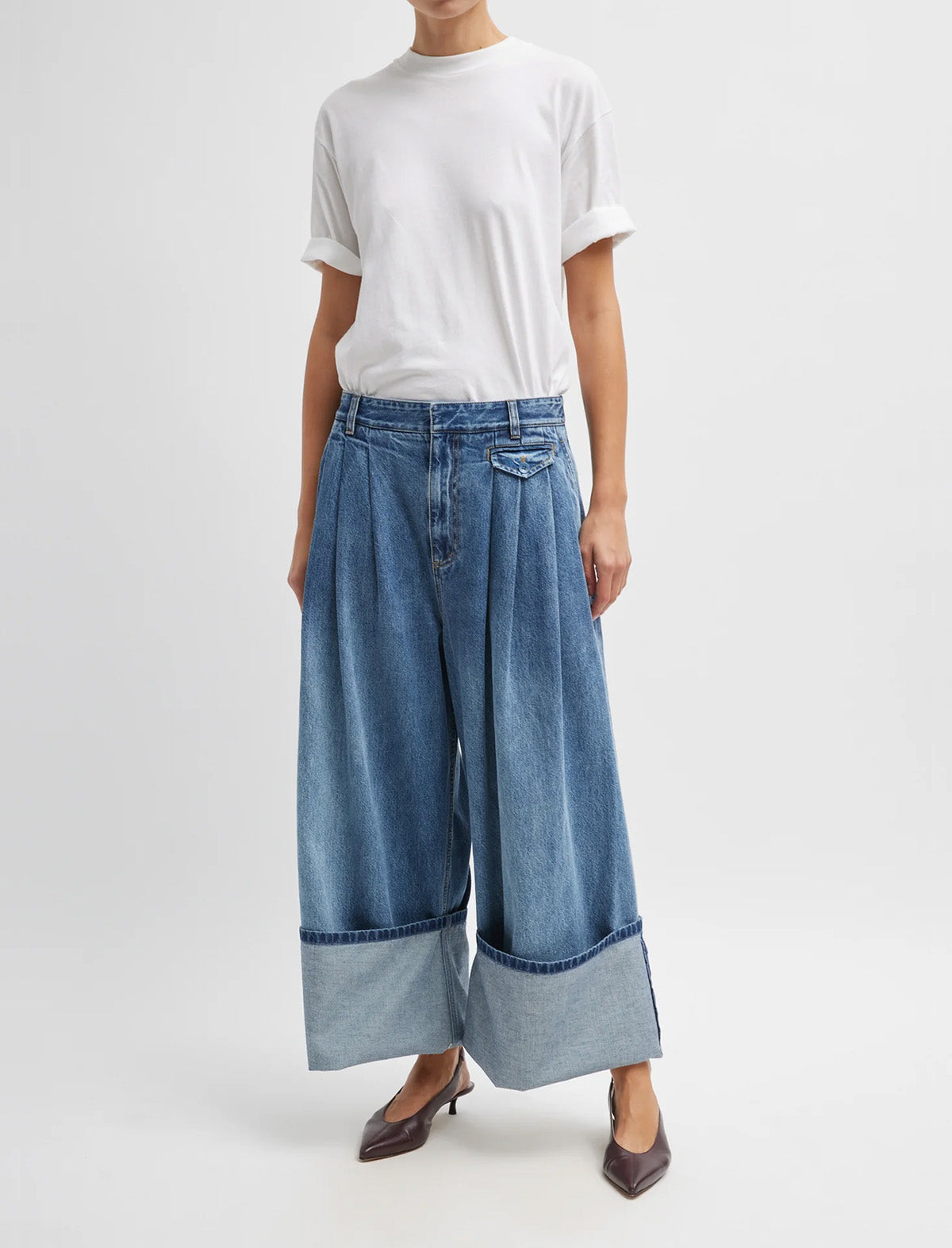 TIBI Spring Denim Triple Pleat Jean in Classic Blue
