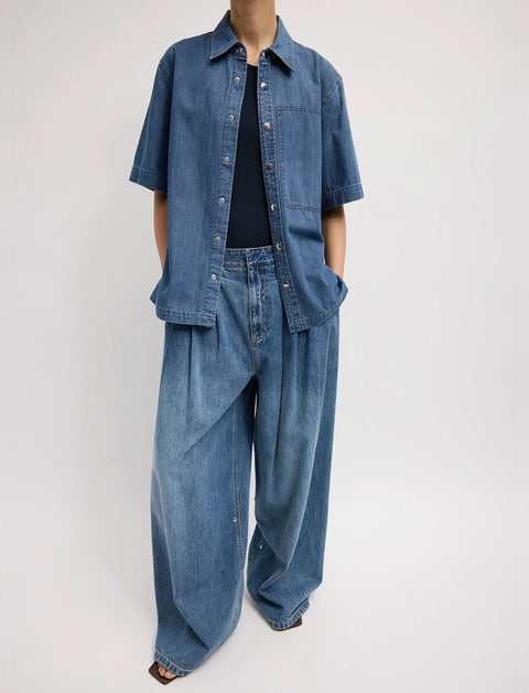 TIBI Spring Denim Triple Pleat Jean in Classic Blue