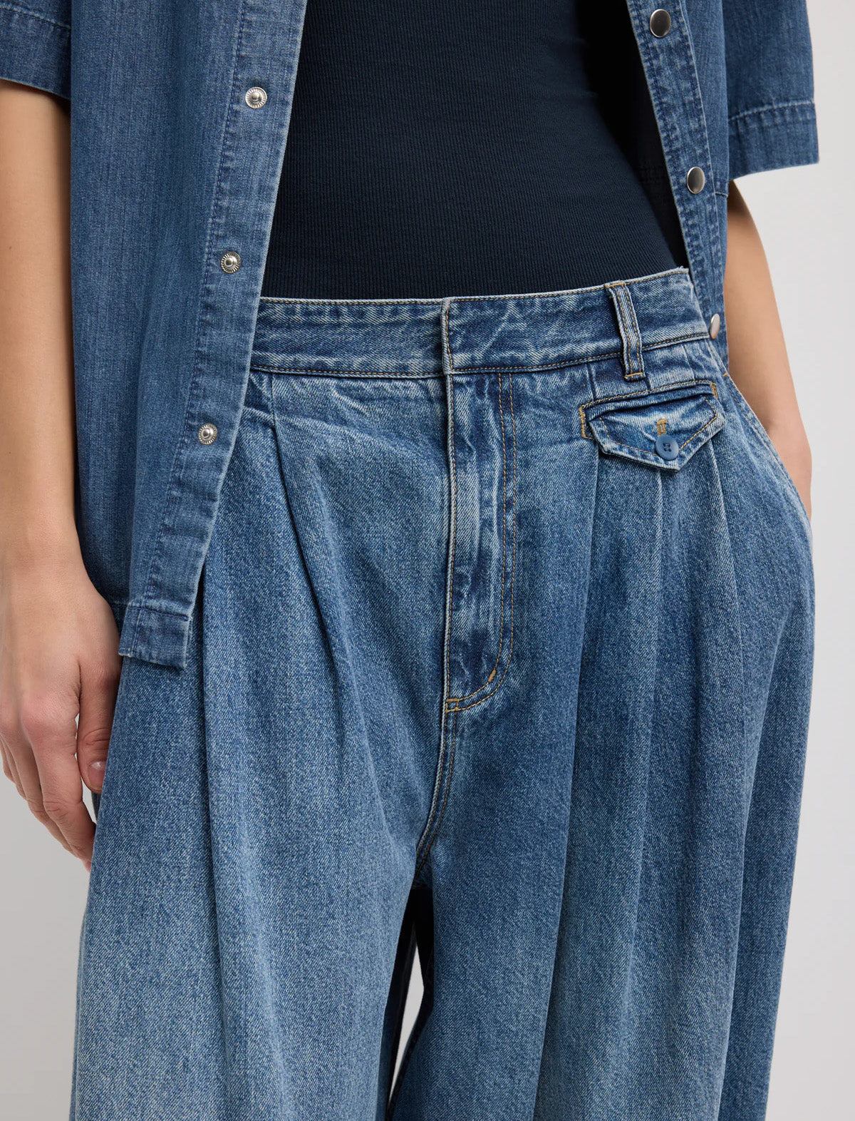 TIBI Spring Denim Triple Pleat Jean in Classic Blue