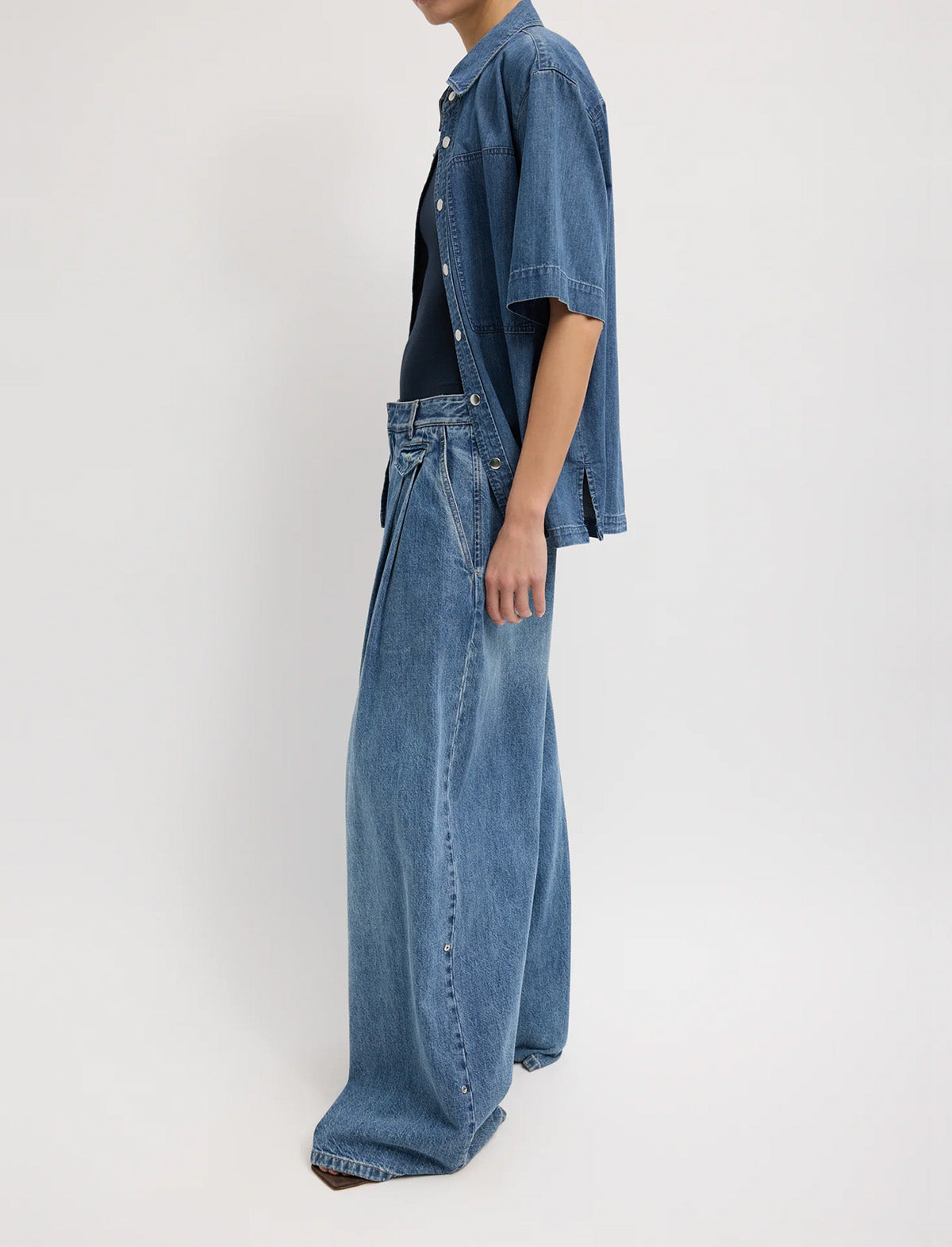 TIBI Spring Denim Triple Pleat Jean in Classic Blue