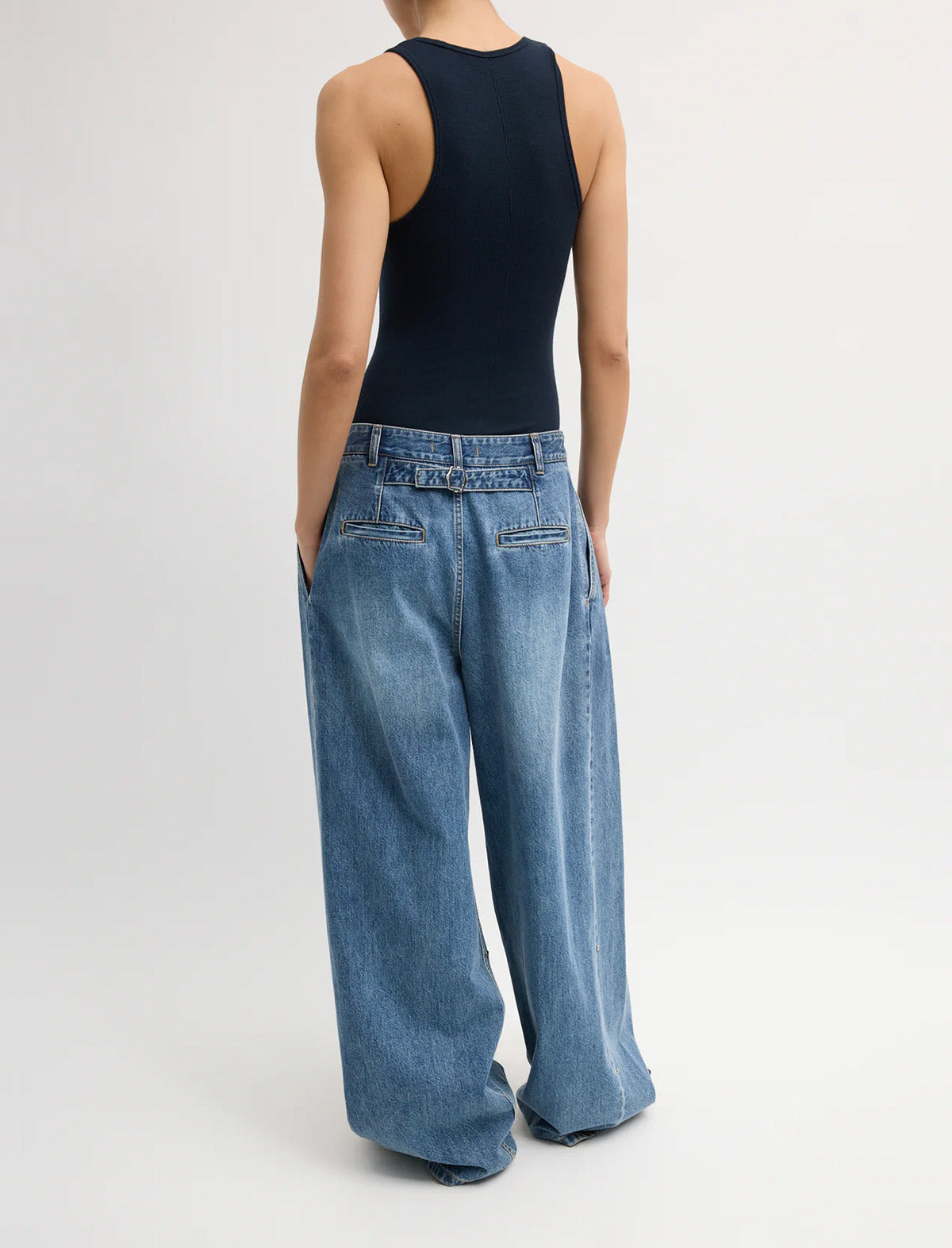 TIBI Spring Denim Triple Pleat Jean in Classic Blue