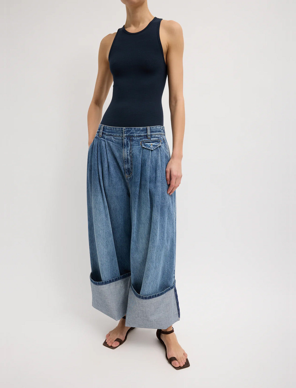 TIBI Spring Denim Triple Pleat Jean in Classic Blue