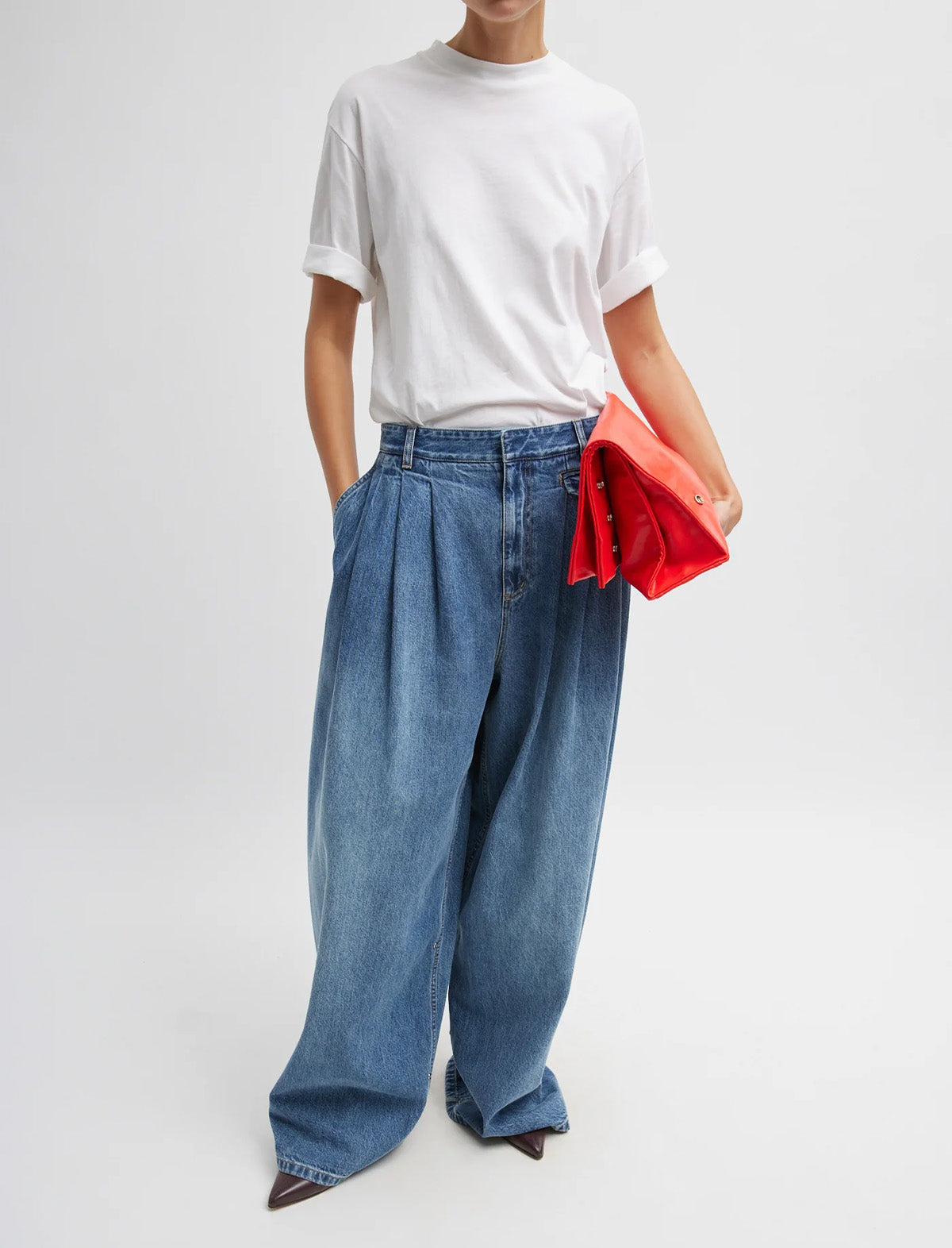 TIBI Spring Denim Triple Pleat Jean in Classic Blue