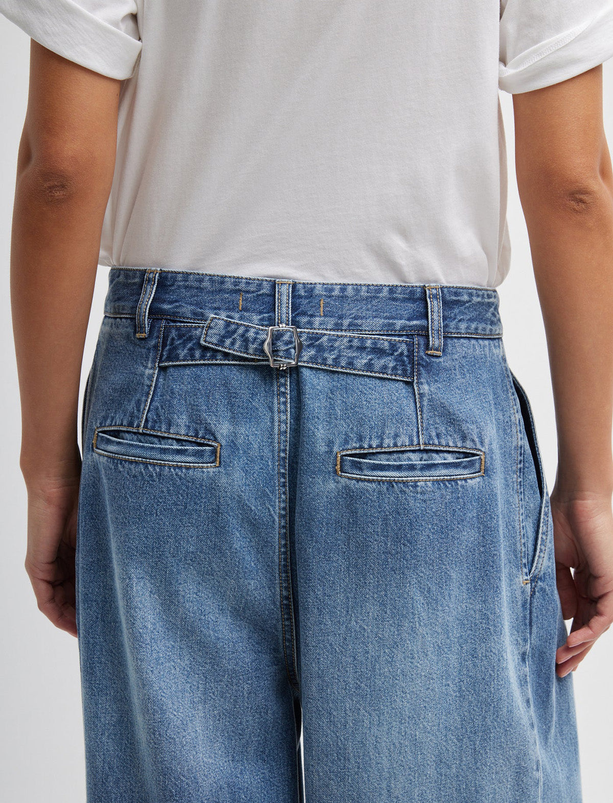 TIBI Spring Denim Triple Pleat Jean in Classic Blue