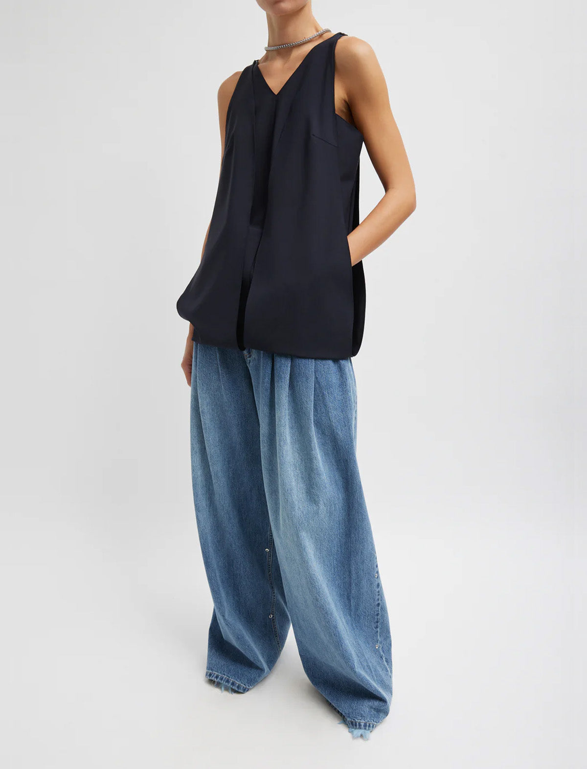 TIBI Spring Denim Triple Pleat Jean in Classic Blue