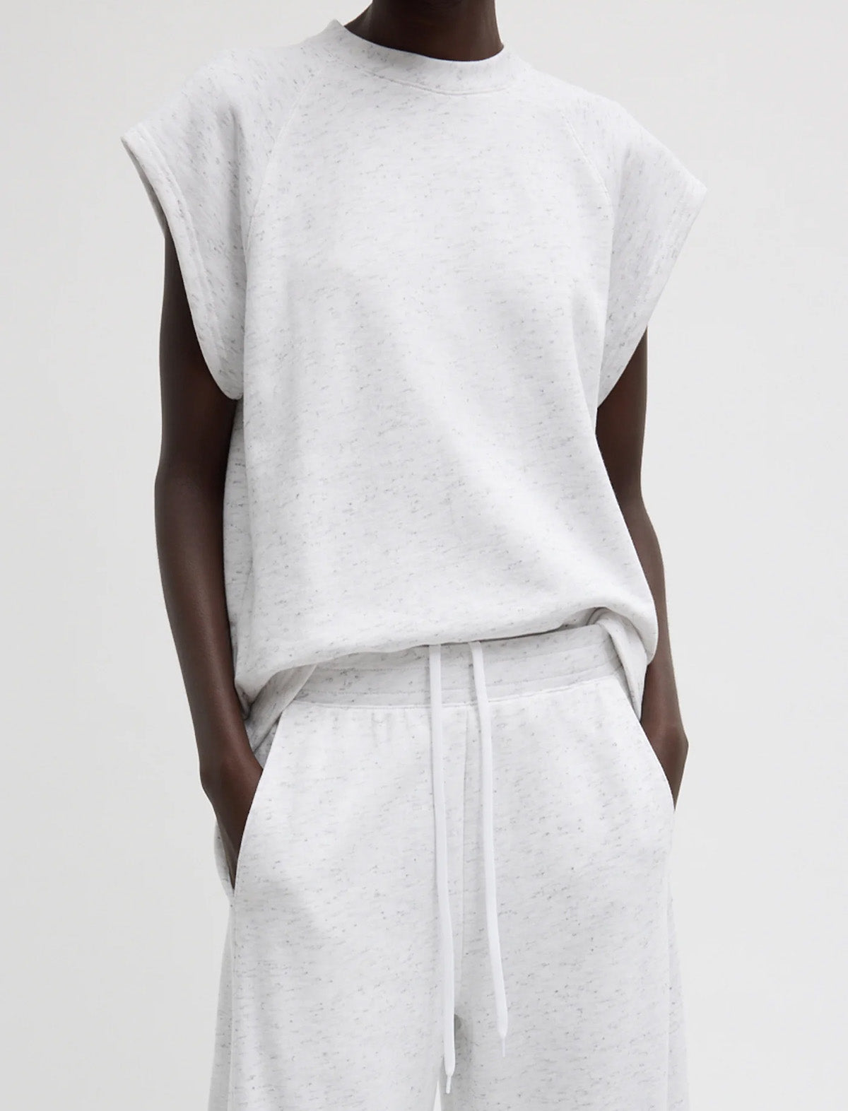 TIBI Spring Tweedy Sweatshirting Sleeveless Easy Top in White Multi