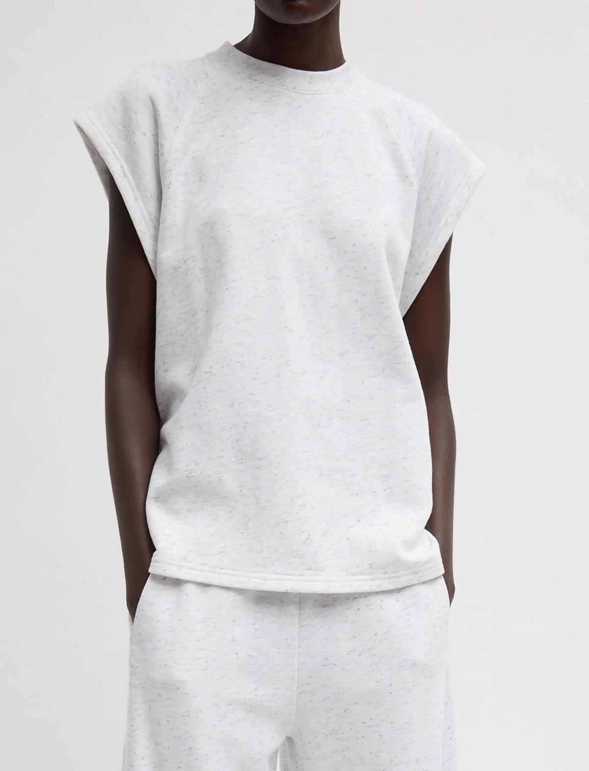 TIBI Spring Tweedy Sweatshirting Sleeveless Easy Top in White Multi