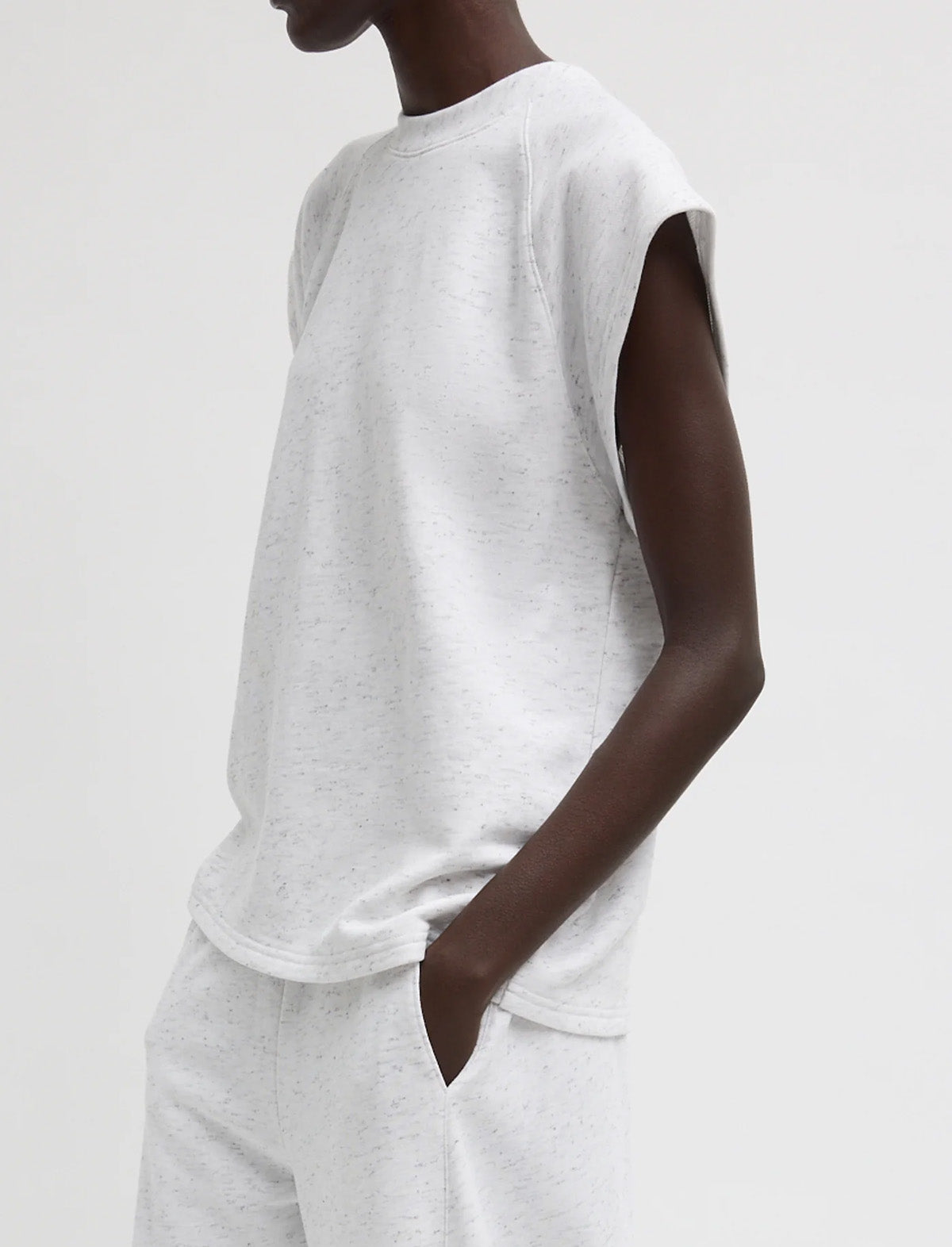 TIBI Spring Tweedy Sweatshirting Sleeveless Easy Top in White Multi