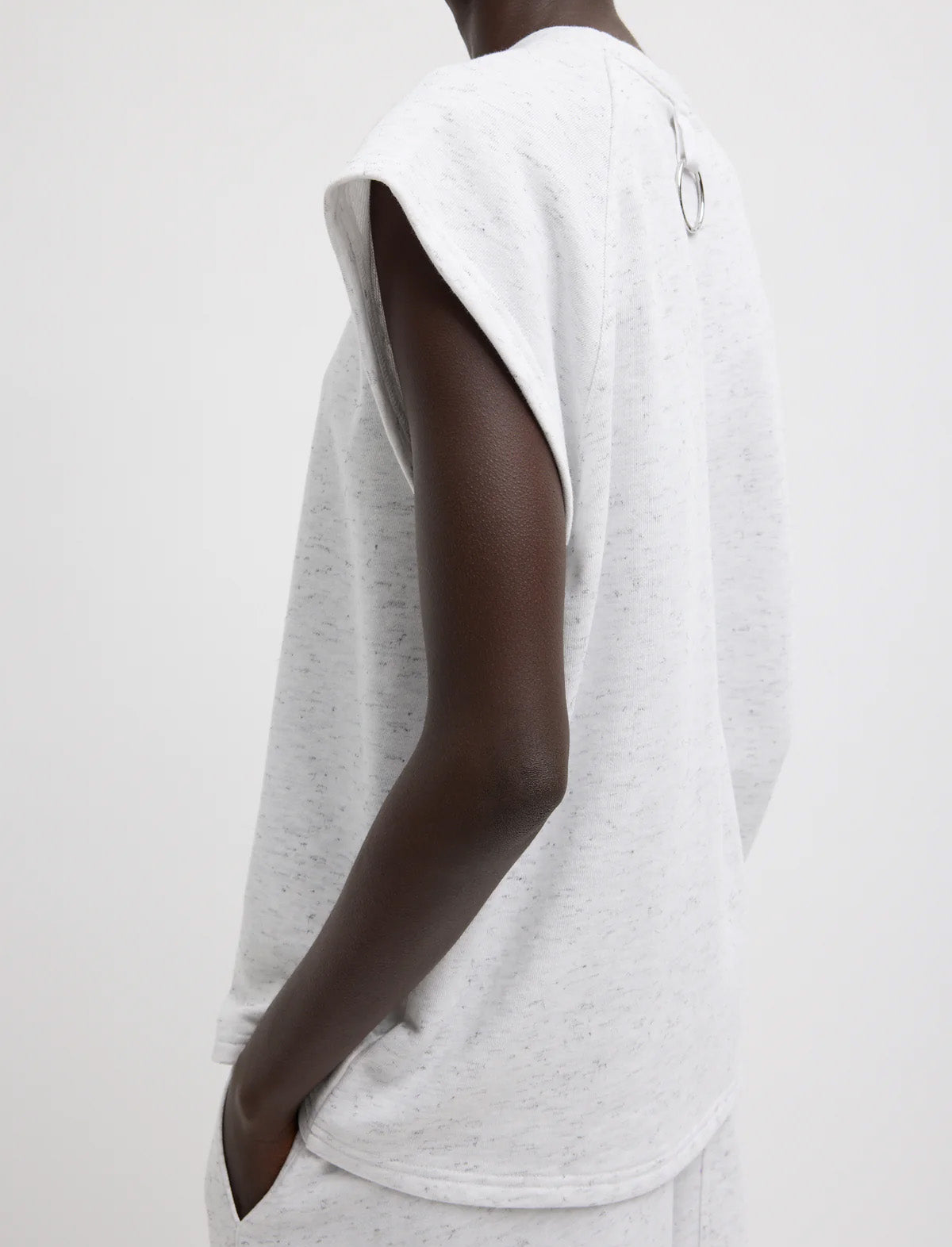 TIBI Spring Tweedy Sweatshirting Sleeveless Easy Top in White Multi